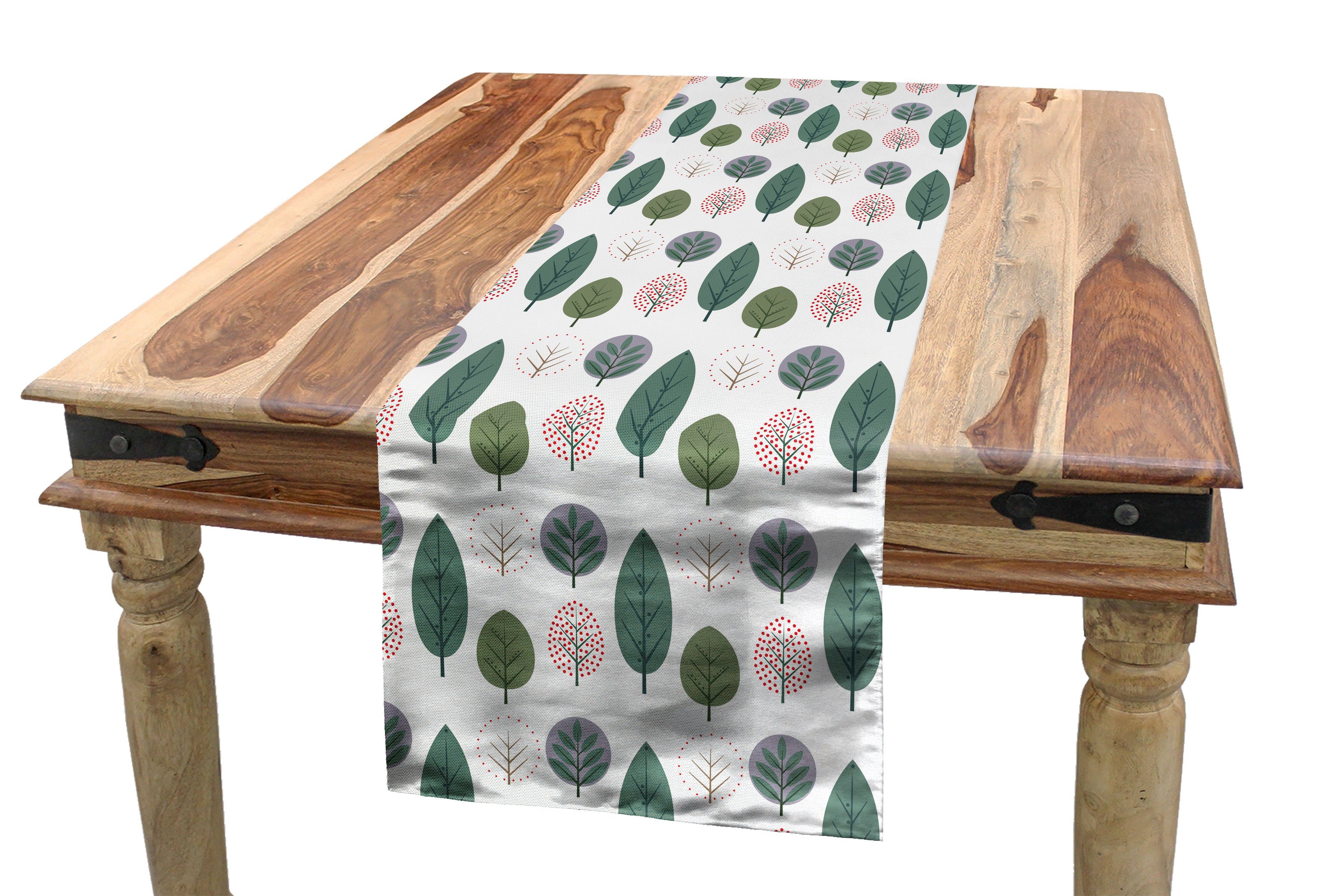 Abakuhaus Tischläufer Esszimmer Küche Rechteckiger Dekorativer Tischläufer, Herbst Saisonale Grünlich Bäume Herbst