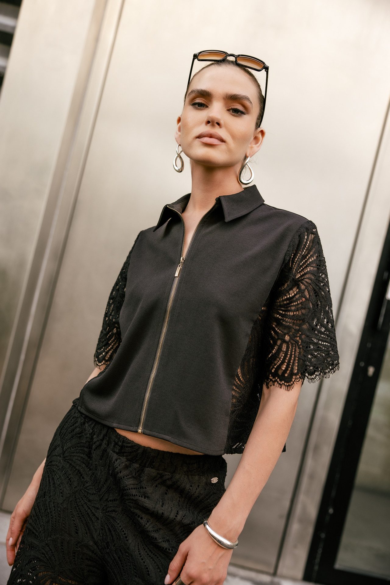 Freeman T. Porter Spitzenbluse Cezany Soft Lace Shirt Kurzarm Bluse - Kurzarmbluse - Spitzenbluse