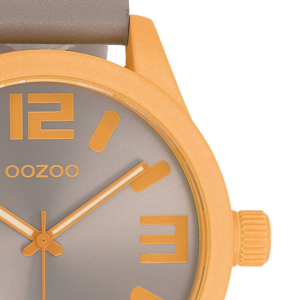 OOZOO Quarzuhr XXL Armbanduhr C0905 Damen 46 mm taupe orange Lederband
