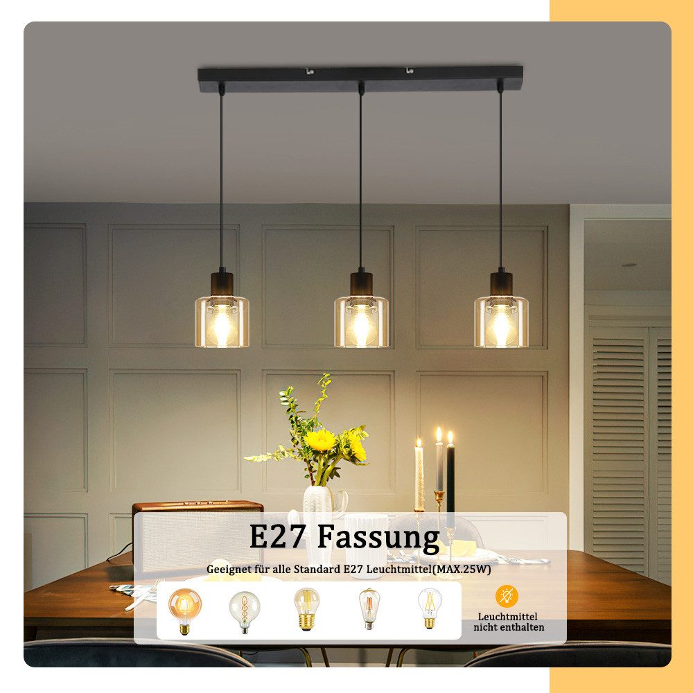 Nettlife Pendelleuchte Esstisch Vintage E27 Schwarz 1/3 Flammig Retro Indus günstig online kaufen