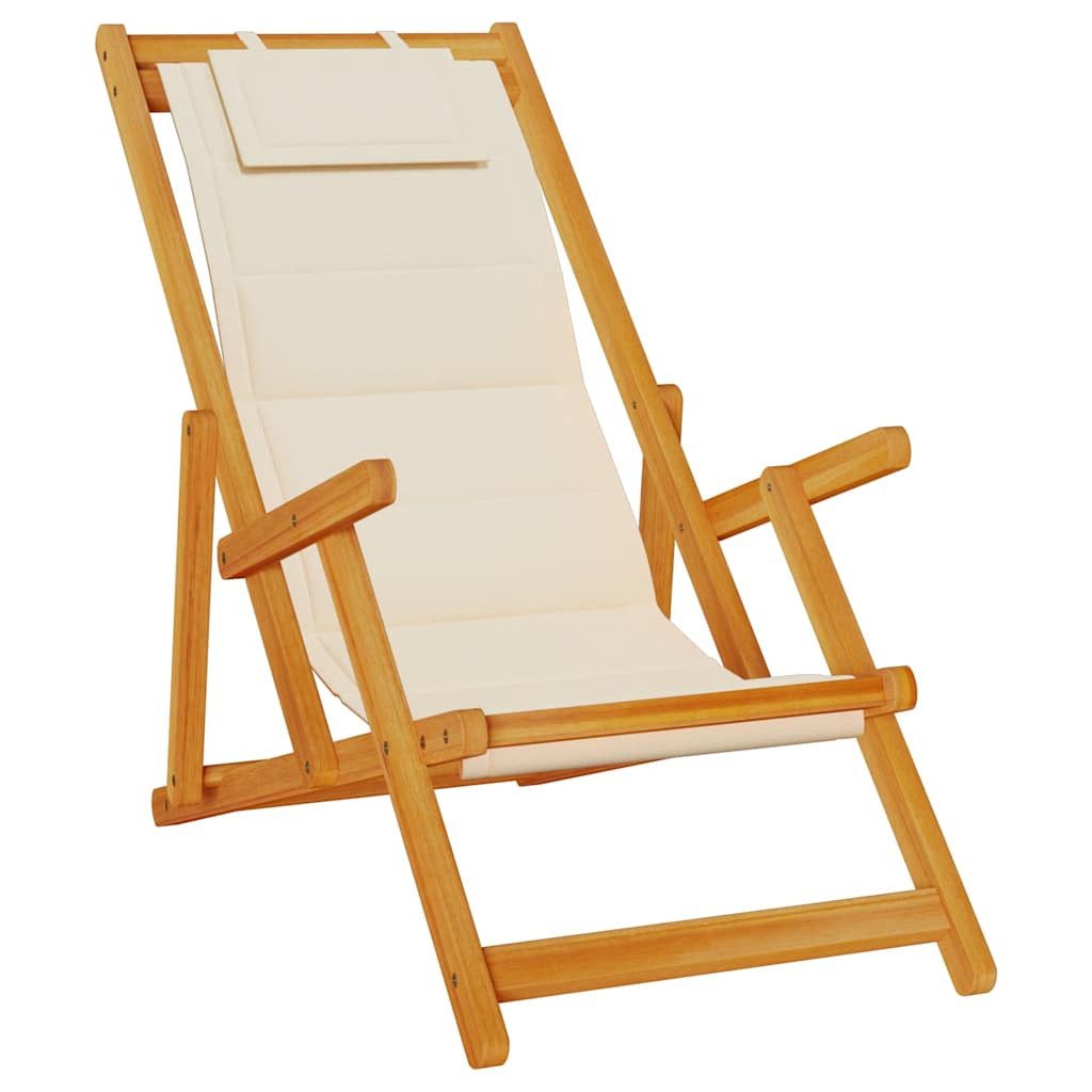 vidaXL Gartenstuhl Strandstuhl mit Armlehnen Klappbar Creme nholz Textilene (1 St)