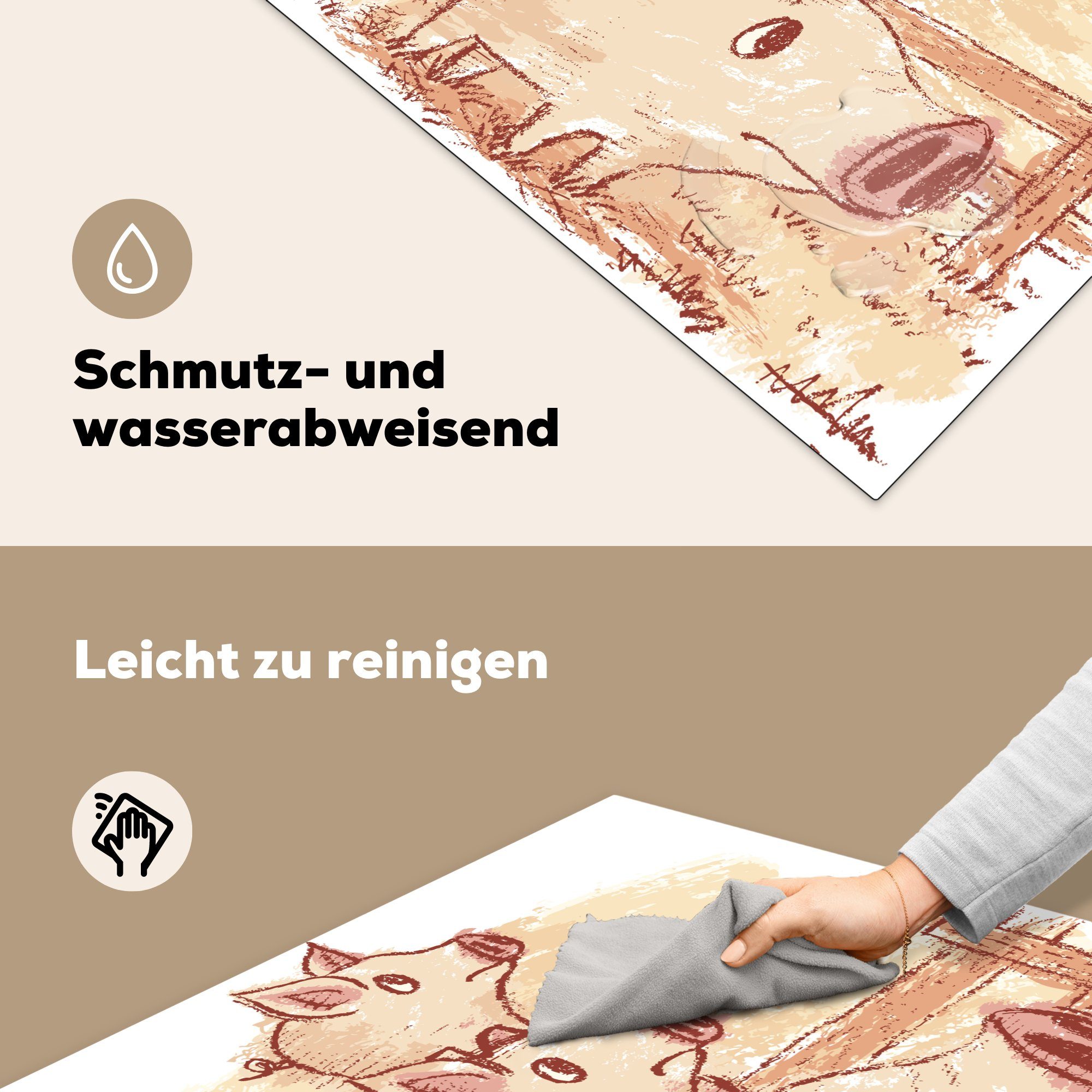 MuchoWow Herdblende-/Abdeckplatte Eine Illustration eines Ferkeln, für Ceranfeldabdeckung, cm, mit Vinyl, Schweins zwei tlg), küche (1 78x78 Arbeitsplatte