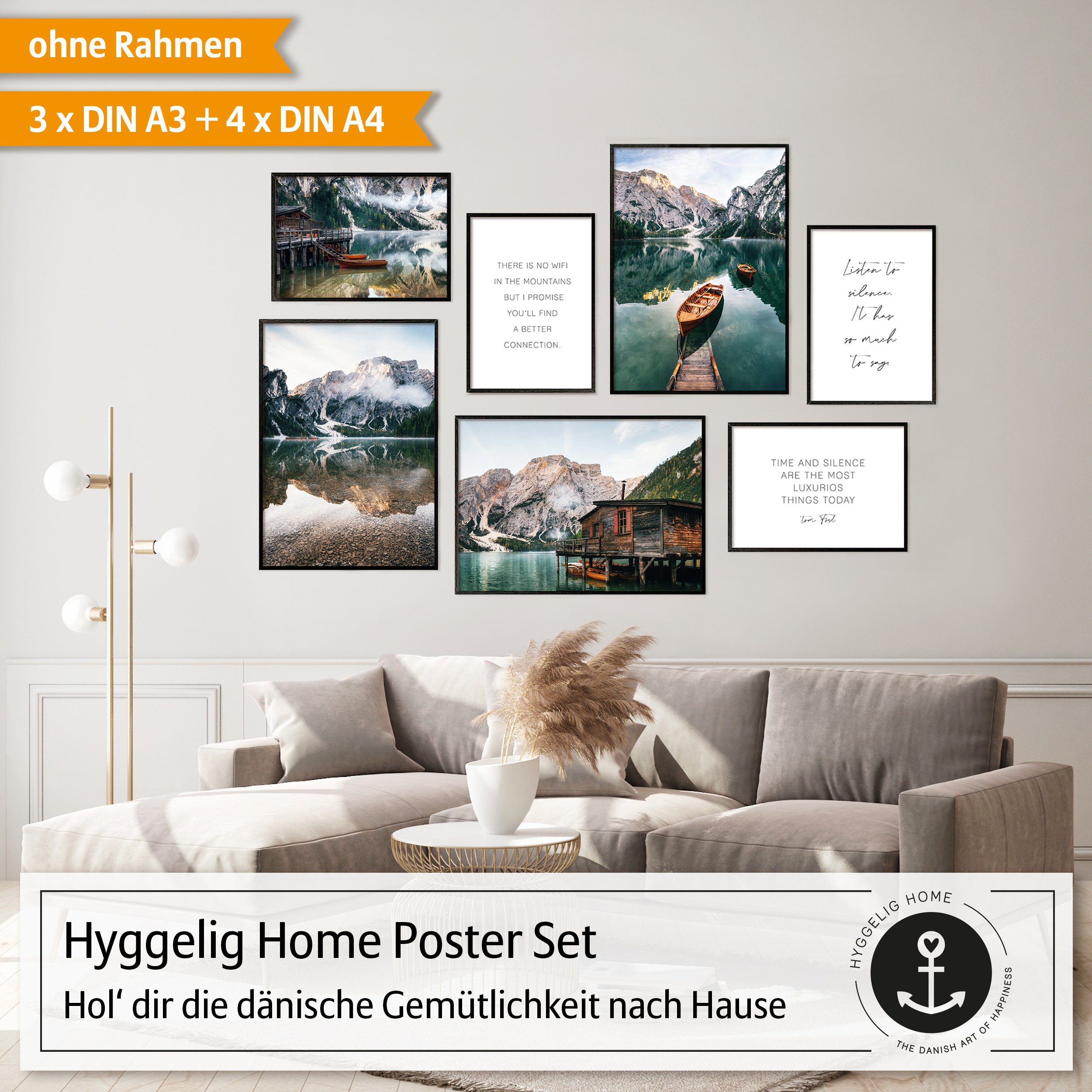 Hyggelig Home Poster Premium Poster 7 Bilder Collage, (Set, Dickes Wandbilder Set Knickfreie Deko St), Lieferung - Papier 7 Natur Qualitätsdruck Wohnzimmer