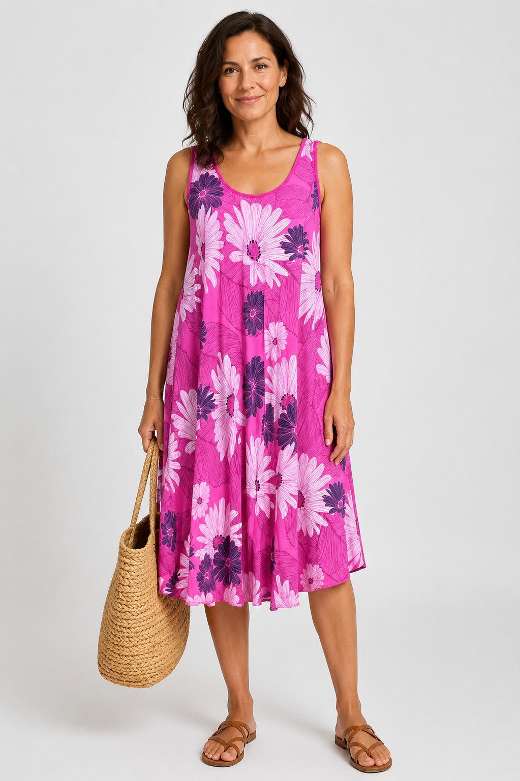 ITALY VIBES Sommerkleid - geblümtes Kleid weich fallend - Damenkleid mit Blumenprint ONE SIZE - passend für Größen M bis XL