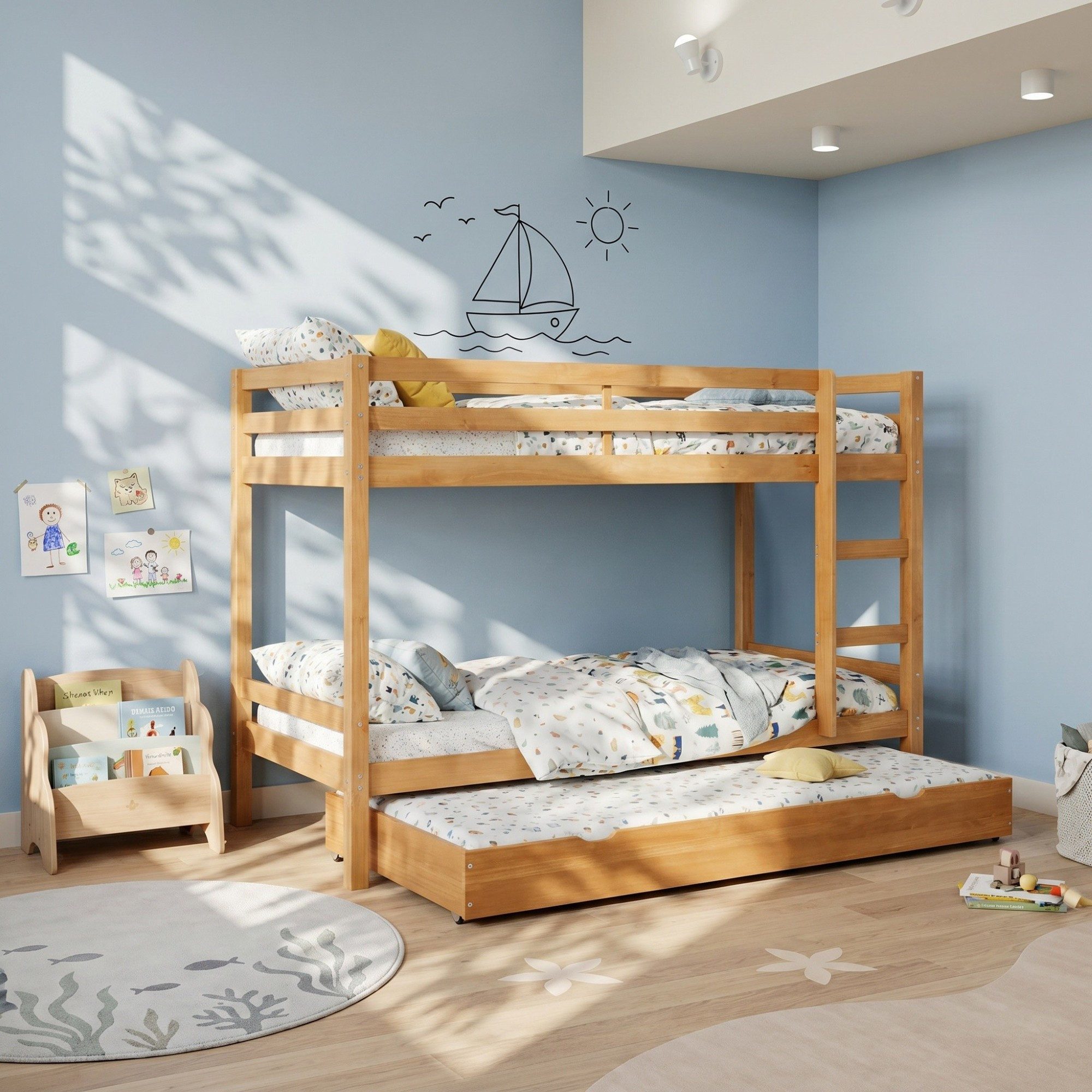 loft24 Etagenbett Allie - Hochbett Bett Bettgestell Kinderbett Stockbett Jugendbett, Liegefläche 90x200 cm, Kiefer Massivholz, Landhausstil, mit Leiter