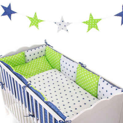 Babybettwäsche Baby Bett SET "Sweety LONG " 15037 für Babybett 70x140 - blau/grün, Babymajawelt, Baumwolle, 8 teilig, 5 tlg. Nestchen, Leucht-Farben, Made in EU
