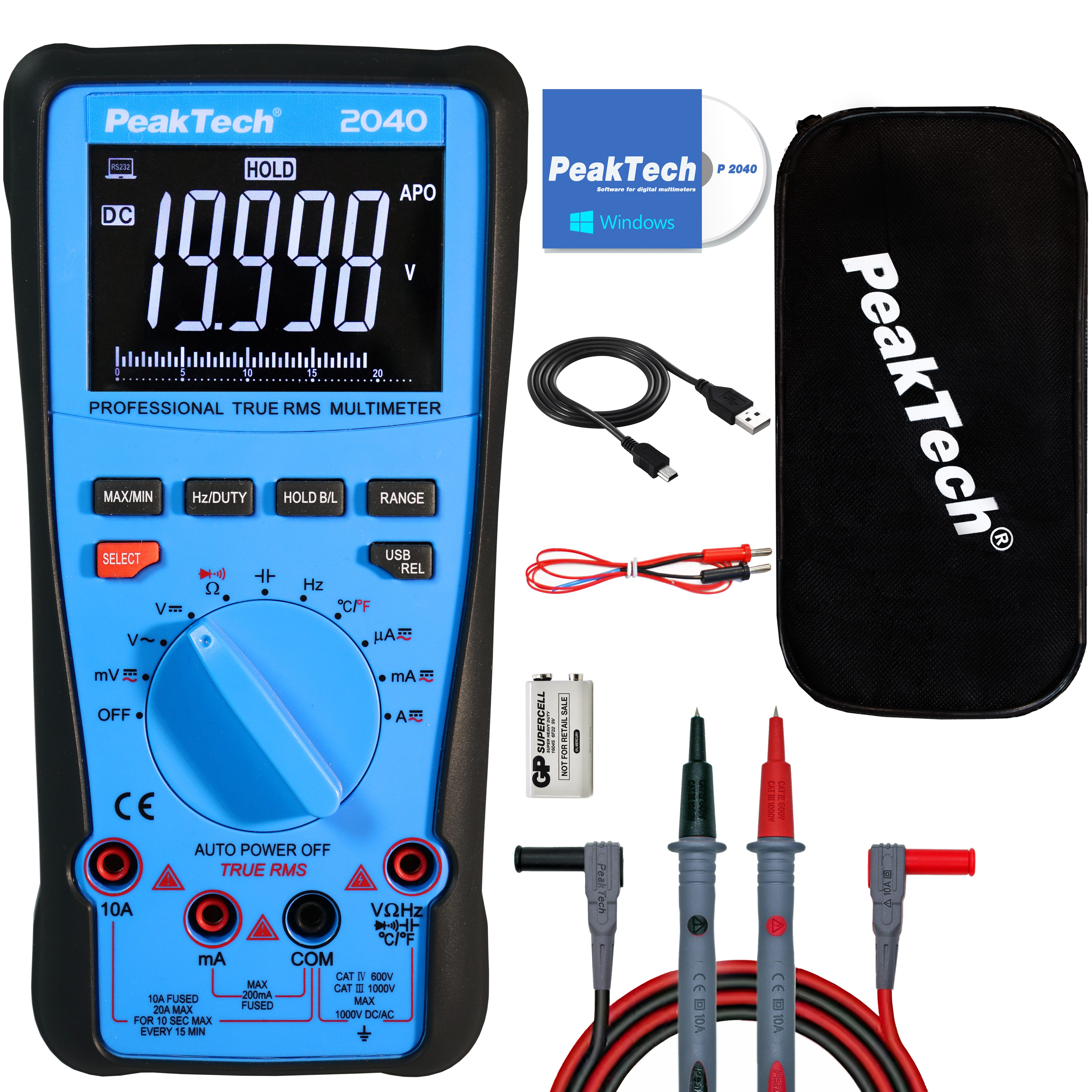 Multimeter PeakTech P 2040: True RMS 1000 V Digitalmultimeter 20.000 Counts, USB