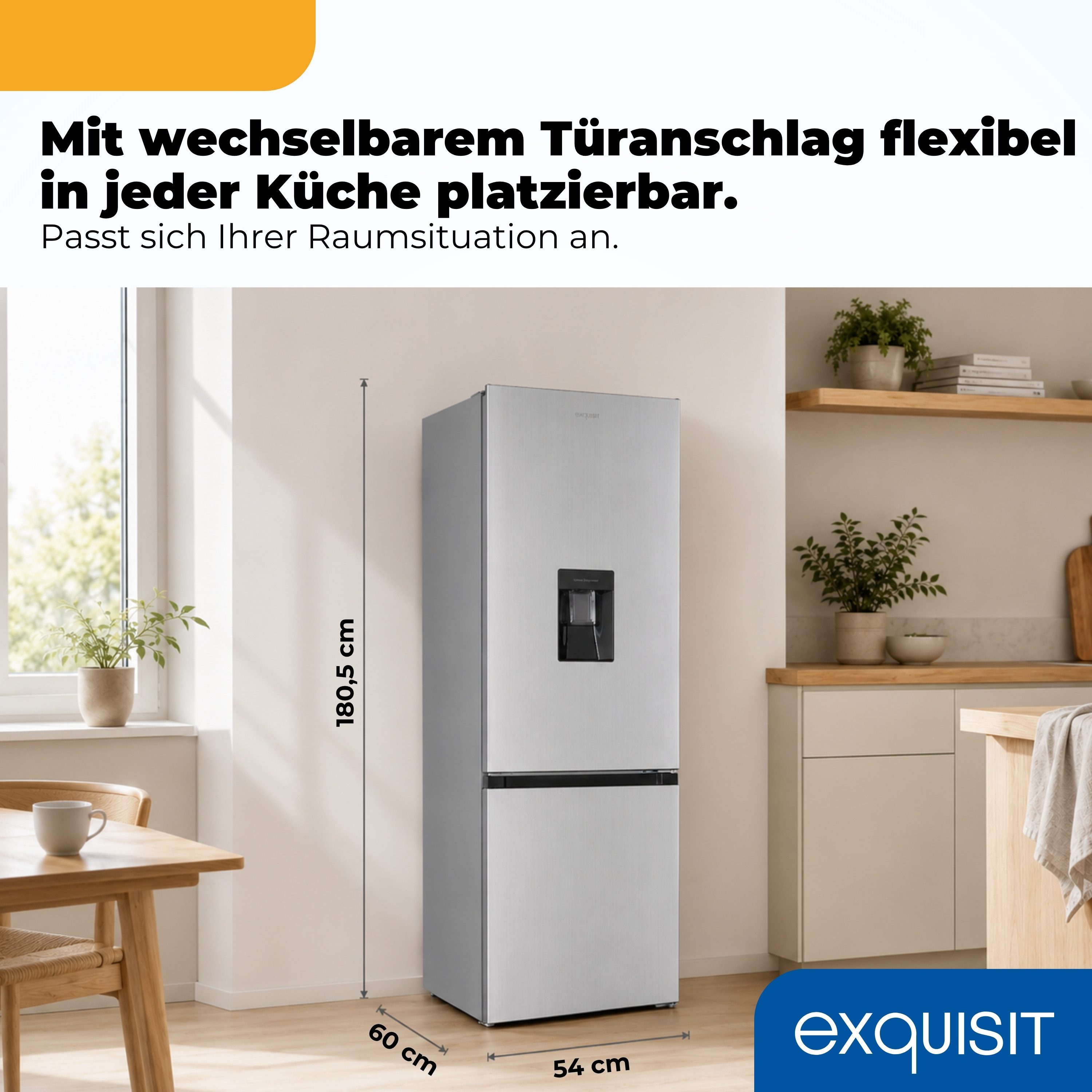 exquisit Kühl-/Gefrierkombination KGC5265-70-NF-WS-040C, 180,5 cm hoch, 54 cm breit, 251 l Nutzinhalt, LED Beleuchtung, Energieklasse C, 39 dB