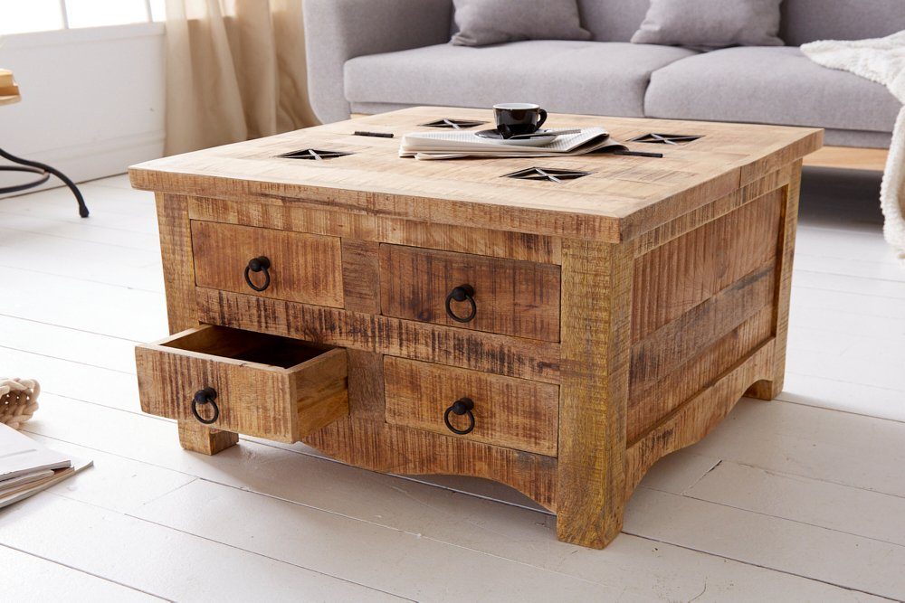 riess-ambiente Couchtisch IRON CRAFT 70cm natur, Wohnzimmer· Massivholz · eckig · Truhe · mit Schubladen · Industrial