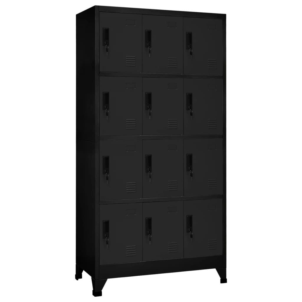 Fächerschrank Schließfachschrank Schwarz 90x45x180 cm Stahl