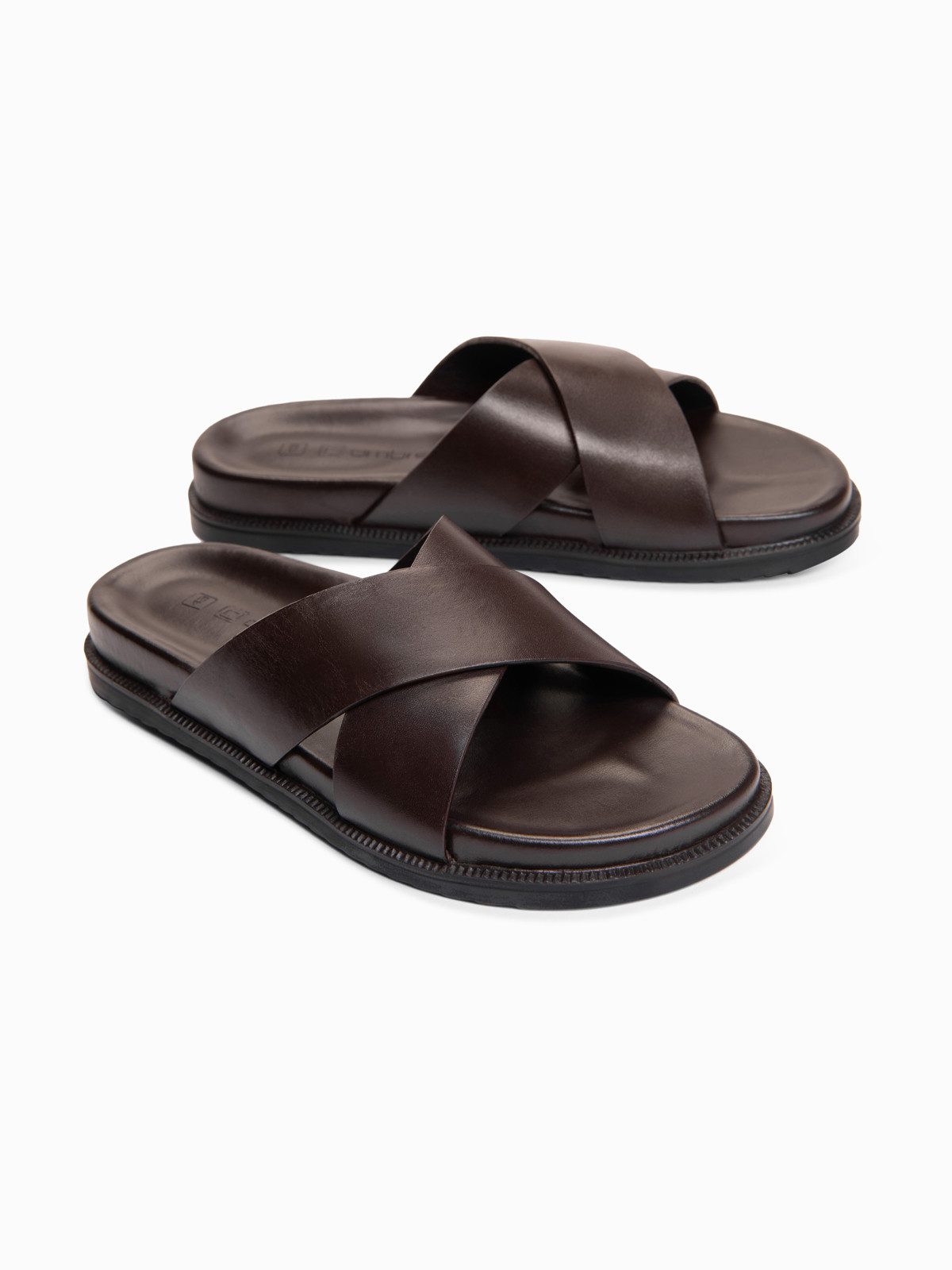 OMBRE Herren Pantolette mit zwei Riemen Casual Braun 41 Pantolette (kein Set)