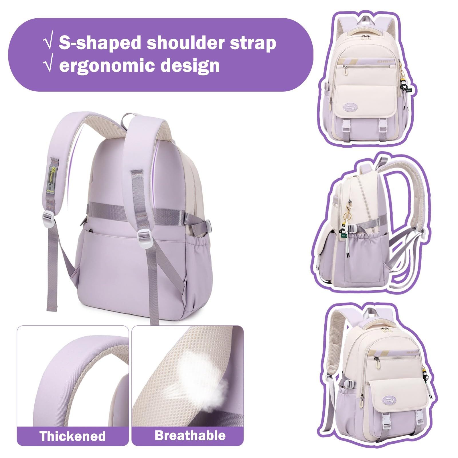 MOPUEA Schulrucksack Schulrucksack-Set 3-tlg Schultasche Wasserabweisend Viele Fächer – Bild 5 von 5