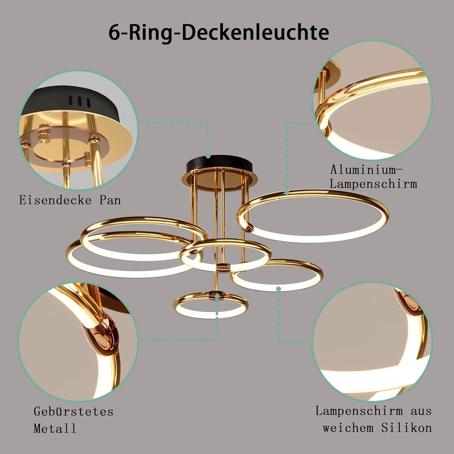 Ring Deckenleuchte DOPWii Beleuchtung,Dimmbar,Ø85cm/96cm, Design LED LED LED 5 Köpfe, fest integriert Deckenleuchte,5/6
