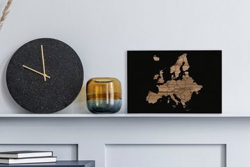 OneMillionCanvasses® Leinwandbild Karte von Europa - Holz - Schwarz, (1 St), Wandbild Leinwandbilder, Aufhängefertig, Wanddeko, 30x20 cm
