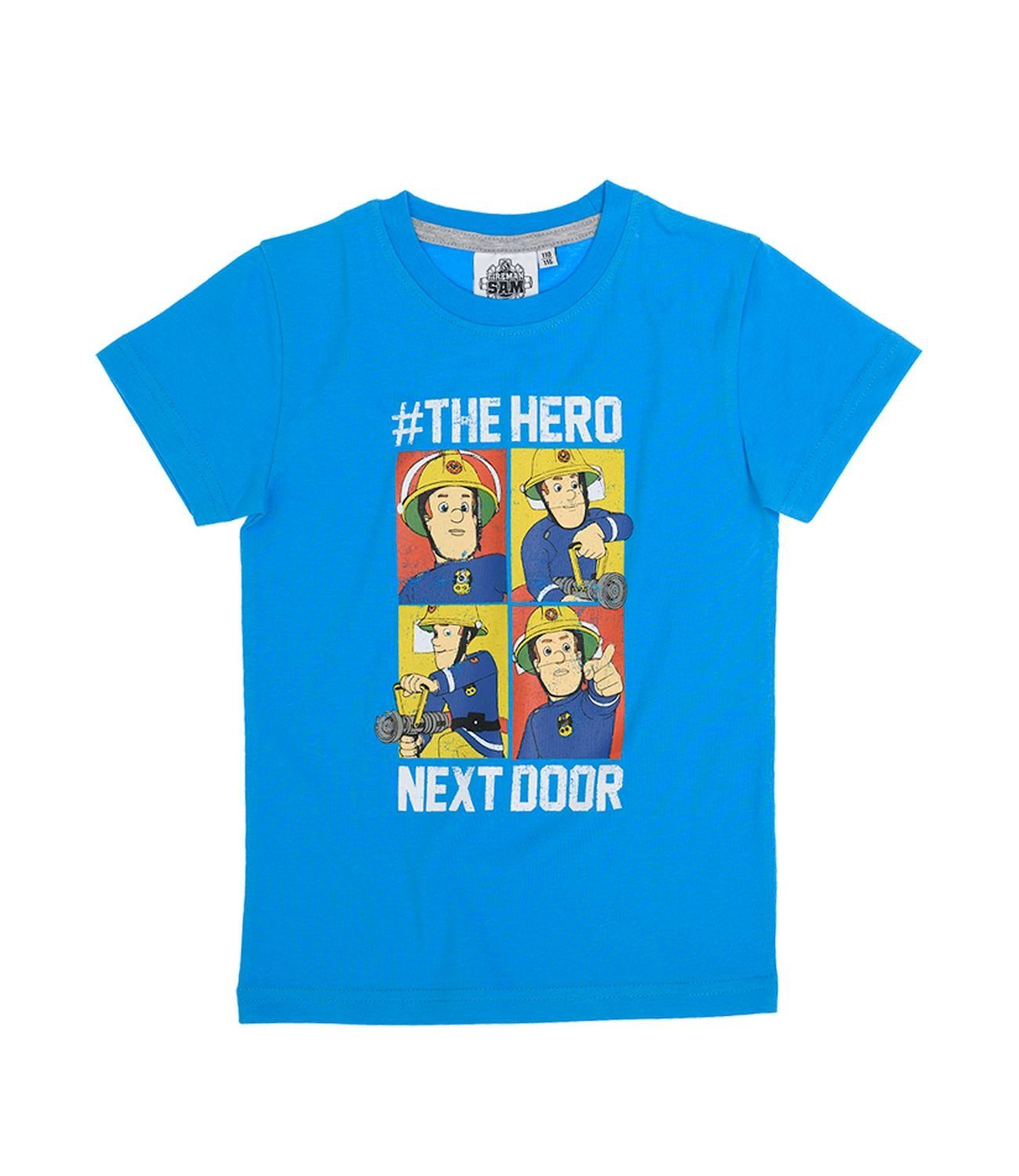 Kinder Kids (Gr. 92 -146) Feuerwehrmann Sam T-Shirt 2x FEUERWEHRMANN SAM Kinder T-Shirts Doppelpack gelb+blau Jungen + Mädchen G