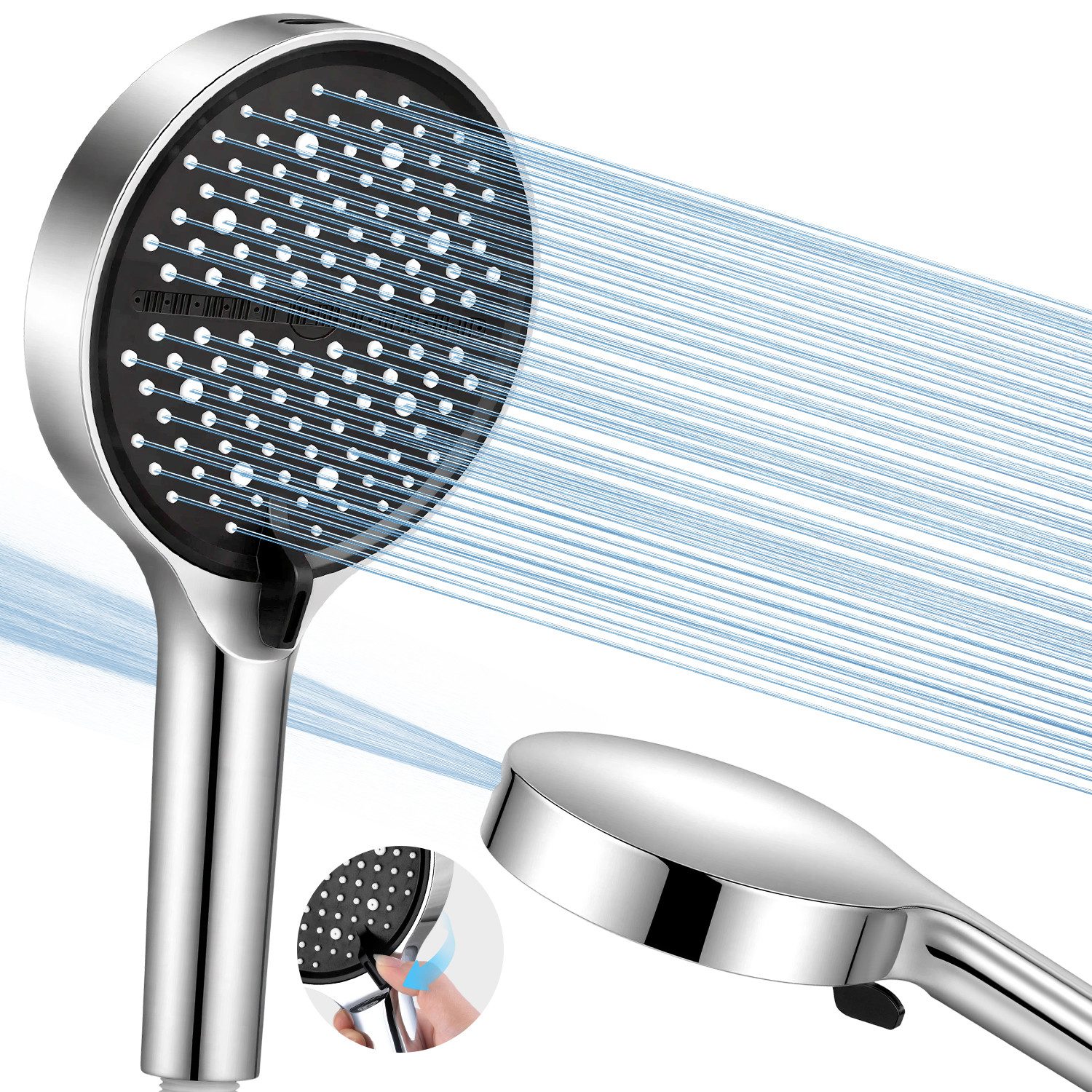 JVJH Regenduschkopf Hochdruck Duschkopf mit mit Schlauch und Halterung,7 Strahlarten, (Brausekopf Dusche Wassersparend, Duschkopf Druckerhöhend,Hoher Wasserdruck), für Reinigung von Badewanne, Fliesen, Haustieren