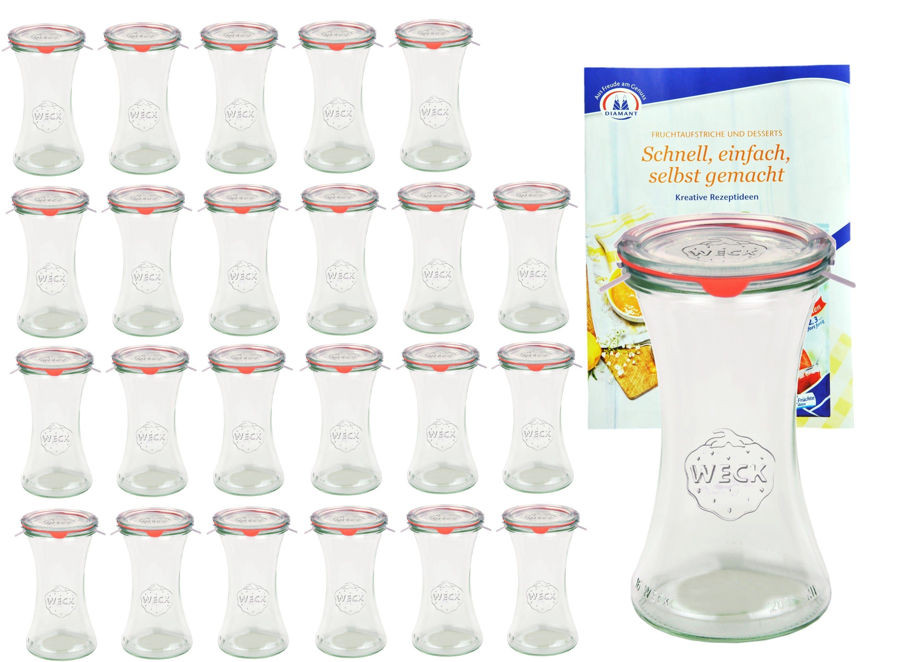 MamboCat Einmachglas 24er Set Weck Gläser 200ml Delikatessenglas Deckel Einkochring Klammer, Glas