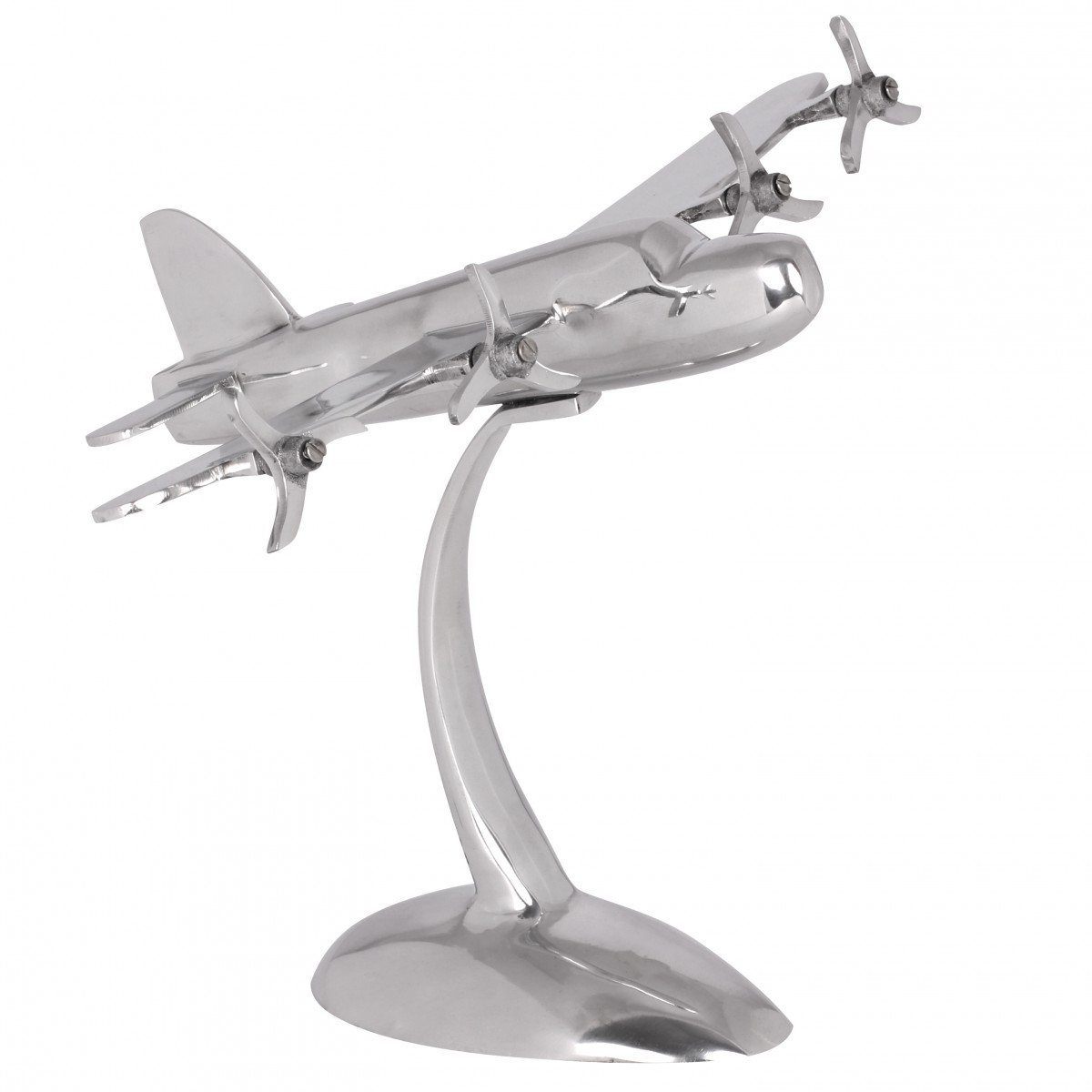 möbelando Dekofigur Deko Flugzeug, Design Deko Flugzeug Propeller aus Aluminium Farbe Silber