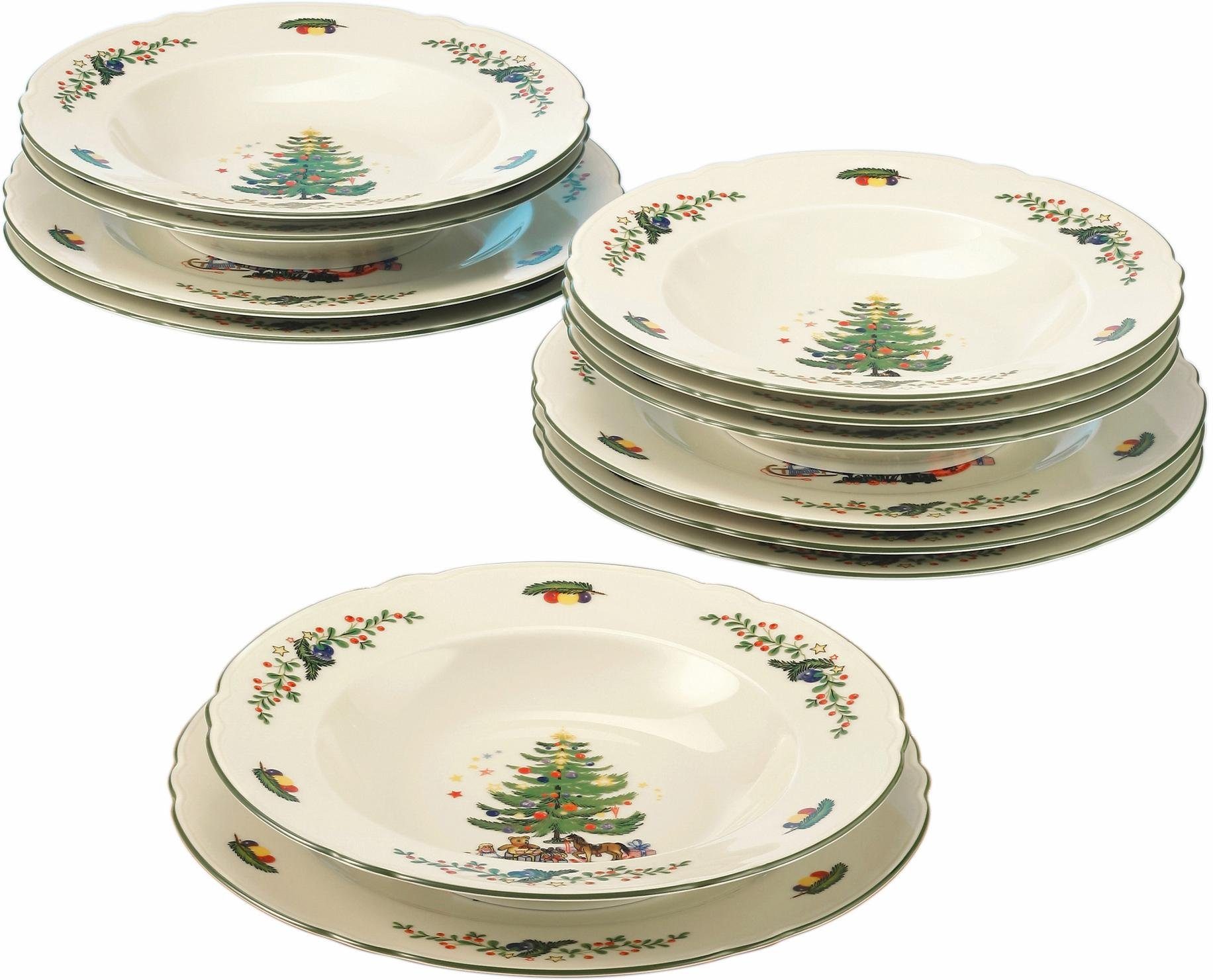 Seltmann Weiden Tafelservice Teller Set, Geschirr-Set Marie-Luise Weihnachten, Advent (12-tlg), 6 Personen, Porzellan, Made in Germany, 12 Teile, für 6 Personen