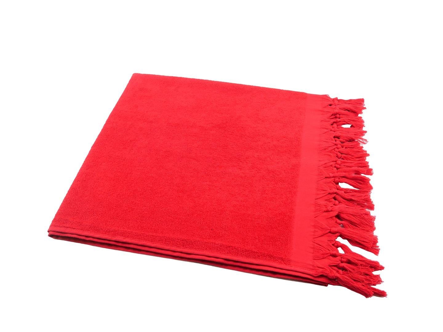 Baumwolle Frottee Handtuch rot (1-St), 90x180 Fransen Design, saugstark, Hamamtücher Hamamtuch mit cm, Sauna klassisches Sensepura