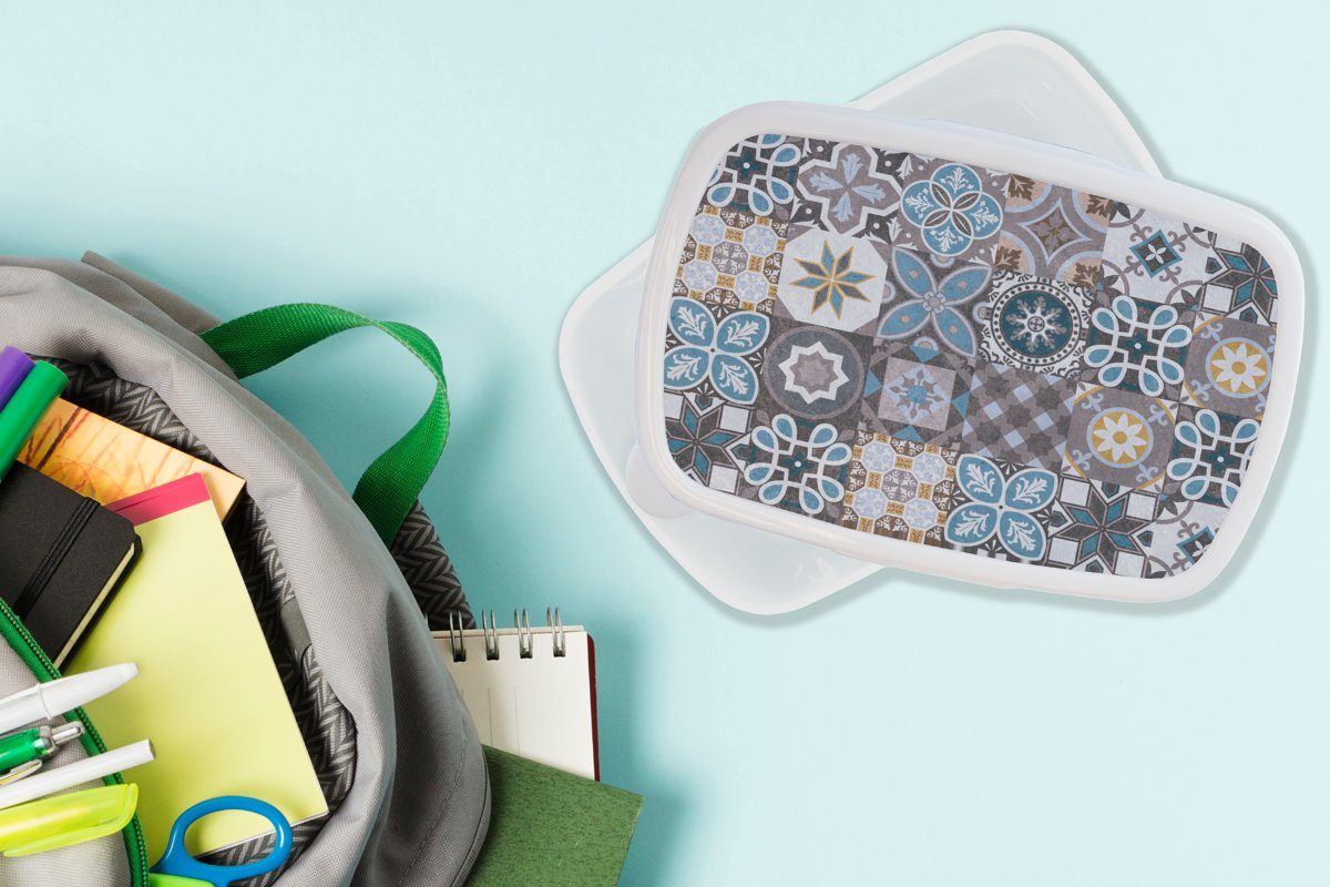Kunststoff, Brotdose, und Blumen weiß Erwachsene, Kinder (2-tlg), MuchoWow Lunchbox Muster Jungs - Brotbox - für für Mädchen - und Braun, Blau