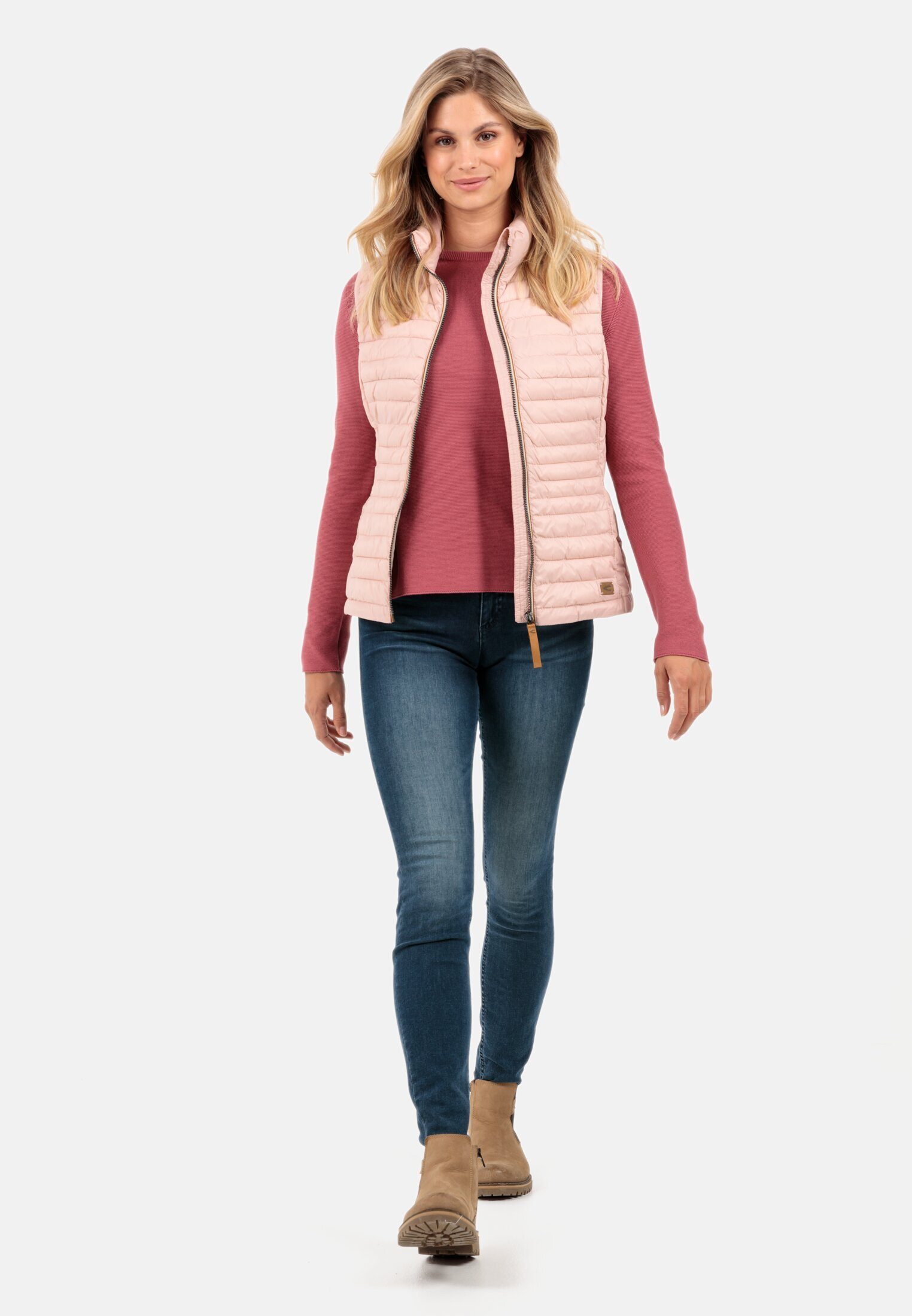 camel active Steppweste aus recyceltem Material ärmellos Stehkragen mit Stehkragen