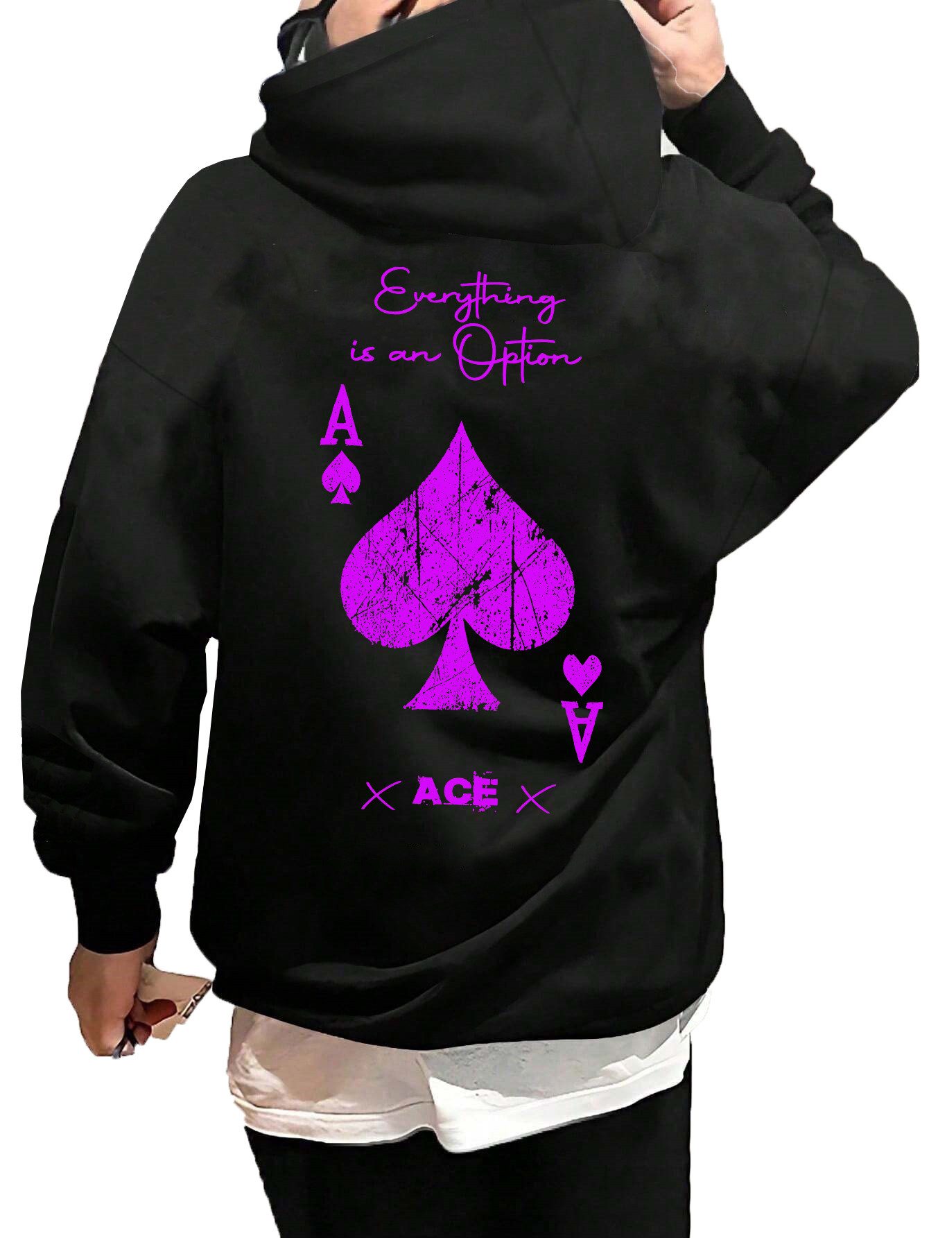 Kapuzenpullover Hoodie Herren Pullover Kapuzen Karte Pik Peak Poker Ass