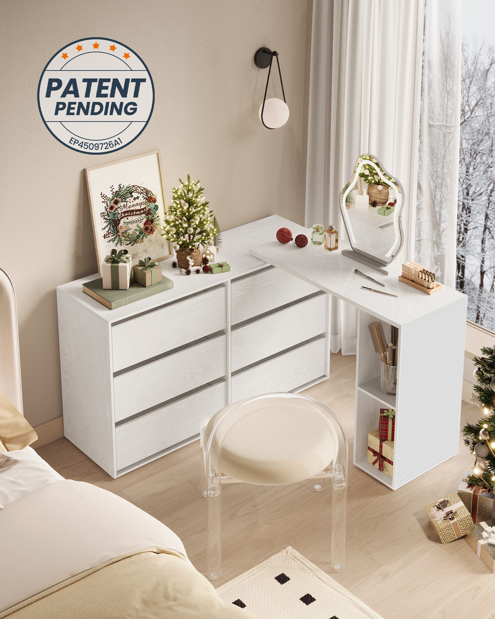 SONGMICS HOME Kommode, Kommode, Schrank mit Regal, Schminktisch, L-förmig, Toolless