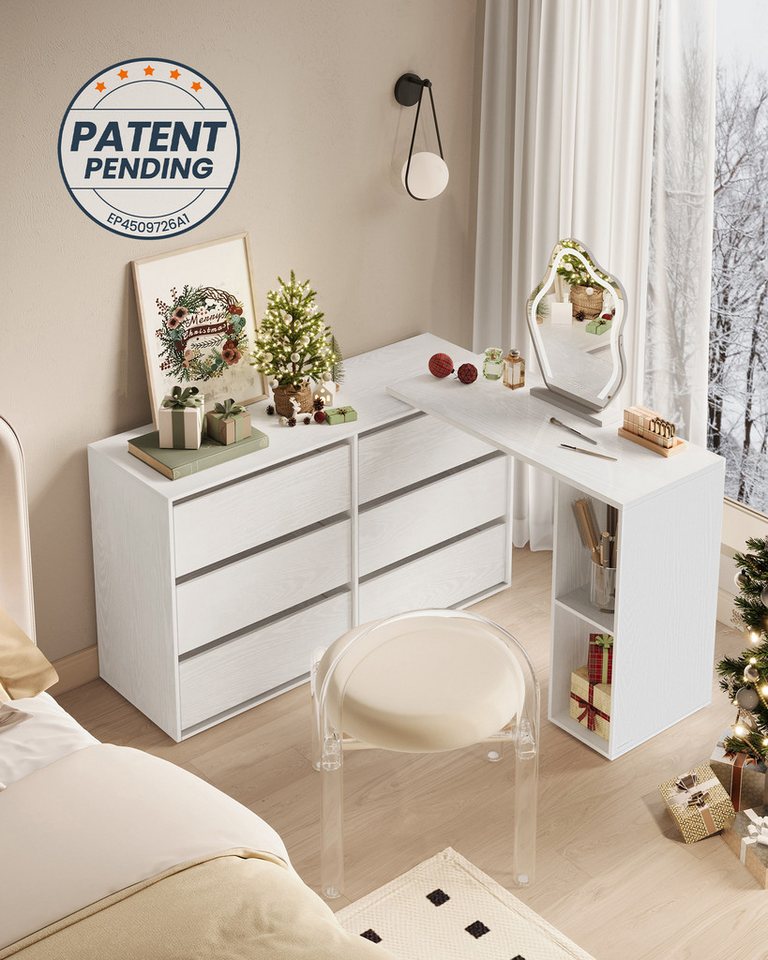 SONGMICS HOME Kommode, Kommode, Schrank mit Regal, Schminktisch, L-förmig, Toolless