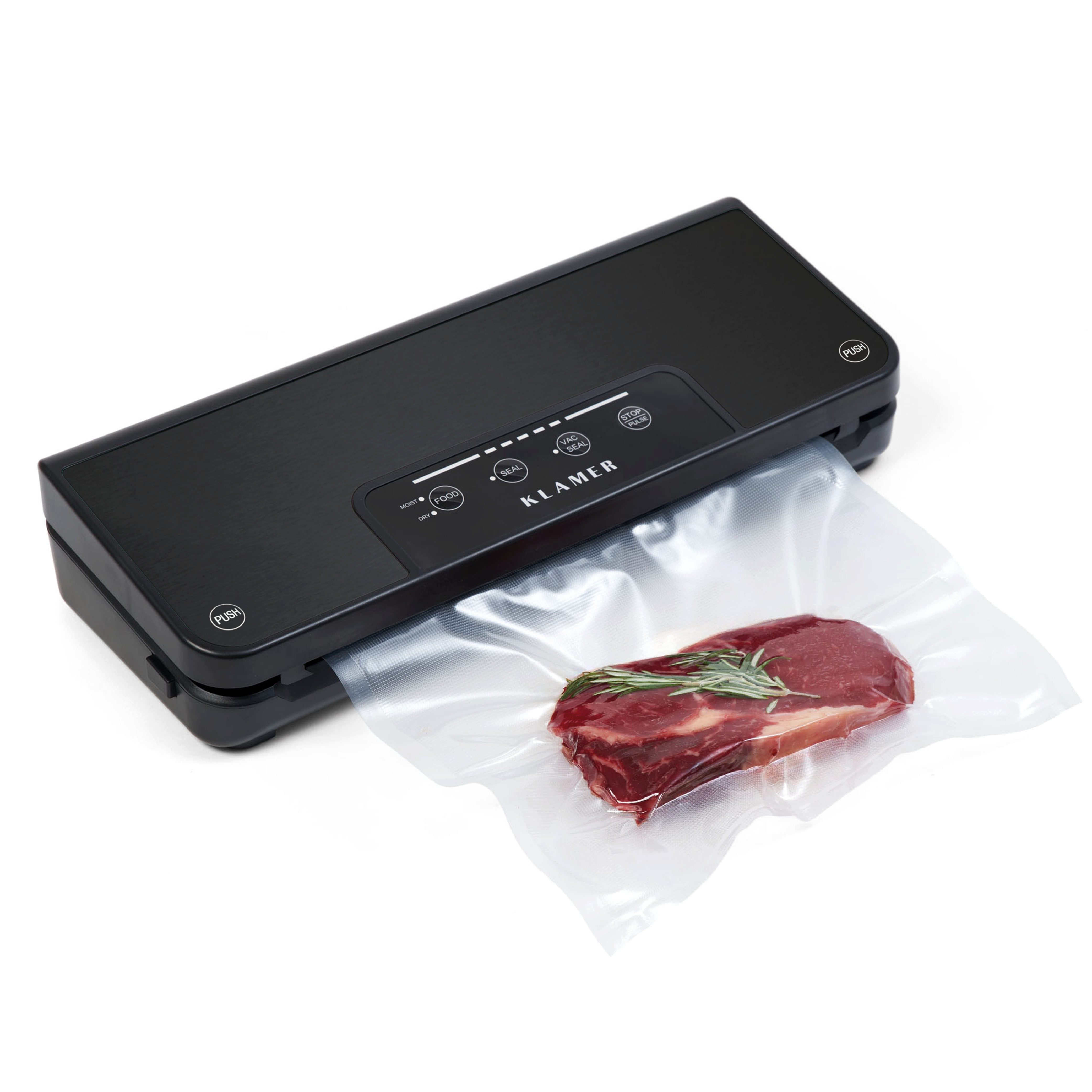 KLAMER Vakuumierer Classic Pro 80 - Vakuumierer für trockene oder feuchte Lebensmittel u…, 110W, Temp.-Überwachung, Cutter, Rollenfach, 0,8 bar starke Pumpe