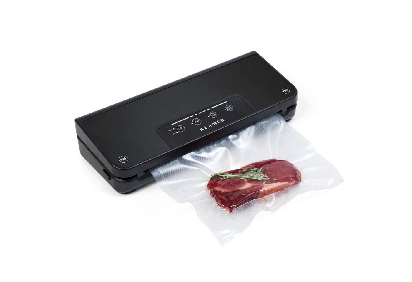 KLAMER Vakuumierer Classic Pro 80 - Vakuumierer für trockene oder feuchte Lebensmittel u…, 110W, Temp.-Überwachung, Cutter, Rollenfach, 0,8 bar starke Pumpe