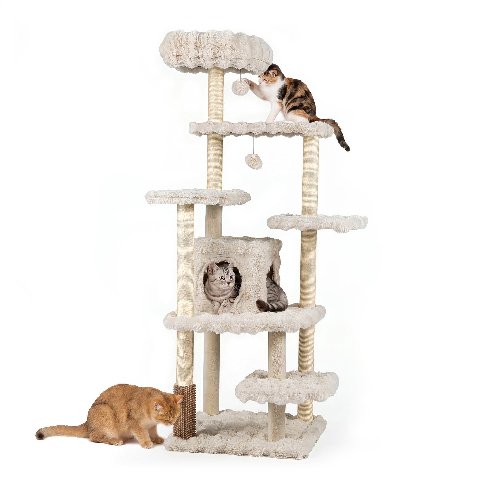 COSTWAY Kratzbaum Katzenbaum 170cm groß, mit Katzenhöhle, Liegeplattform, Spielbällen