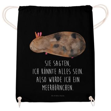Mr. & Mrs. Panda Sporttasche Einhorn Meerschweinchen - Schwarz - Geschenk, Meericorn, Turnbeutel, (1-tlg), Weiche Kordel