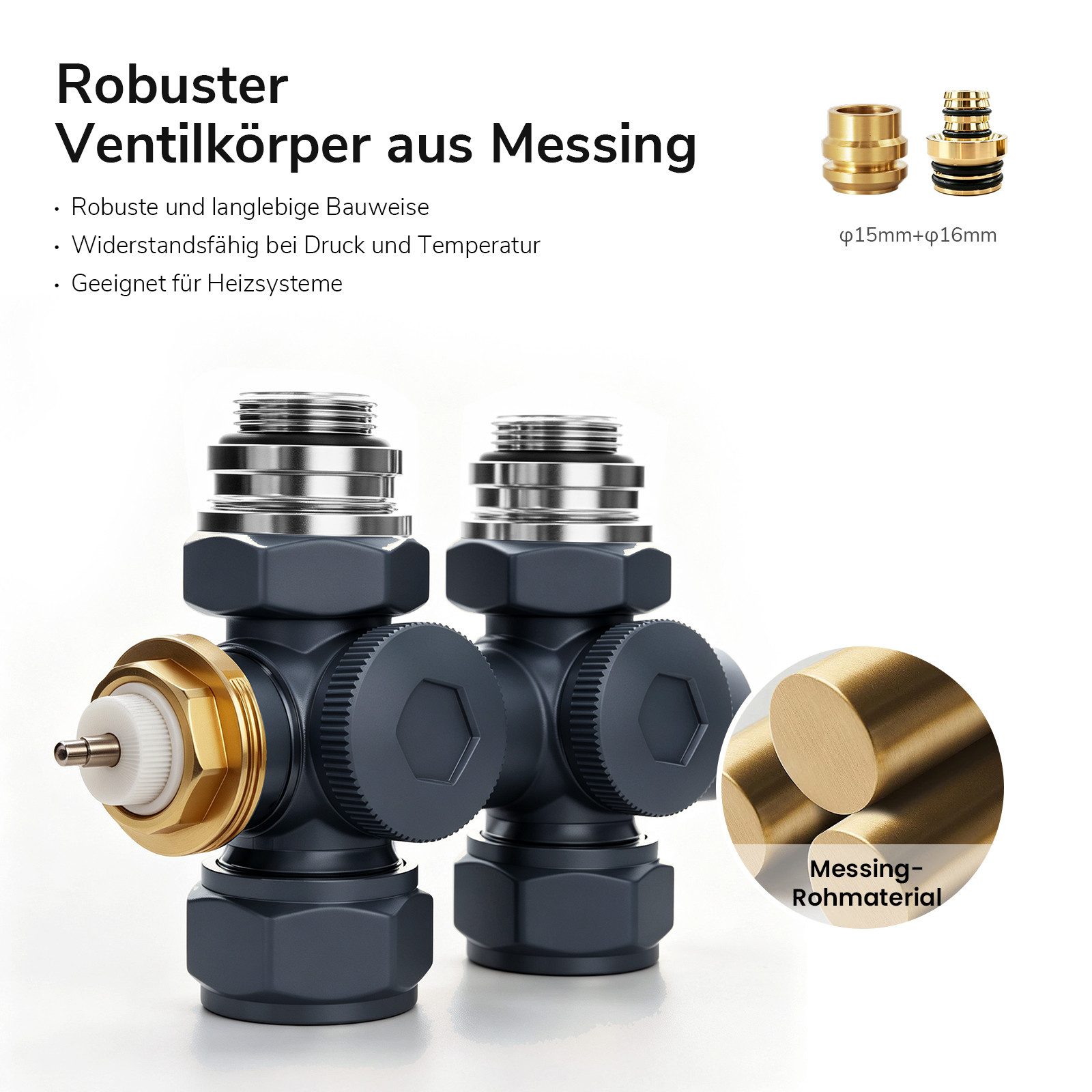Heilmetz Heizkörperthermostat Multiblock Set für Heizkörper Messing Anschlussarmatur, (Geeignet für 15 mm tubes en cuivre und 16 mm Mehrschichtrohre, 1 St., G 1 – Bild 4 von 5
