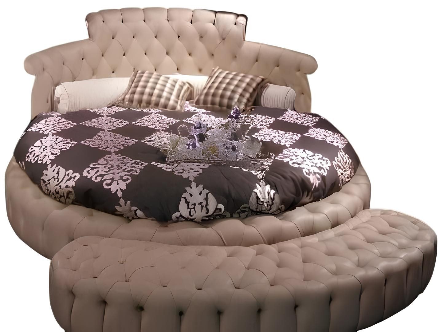 JVmoebel Rundbett Rundes Bett Beige aus Kunstleder im modernen Design (1-tlg., Bett ohne Matratze), Made in Europa