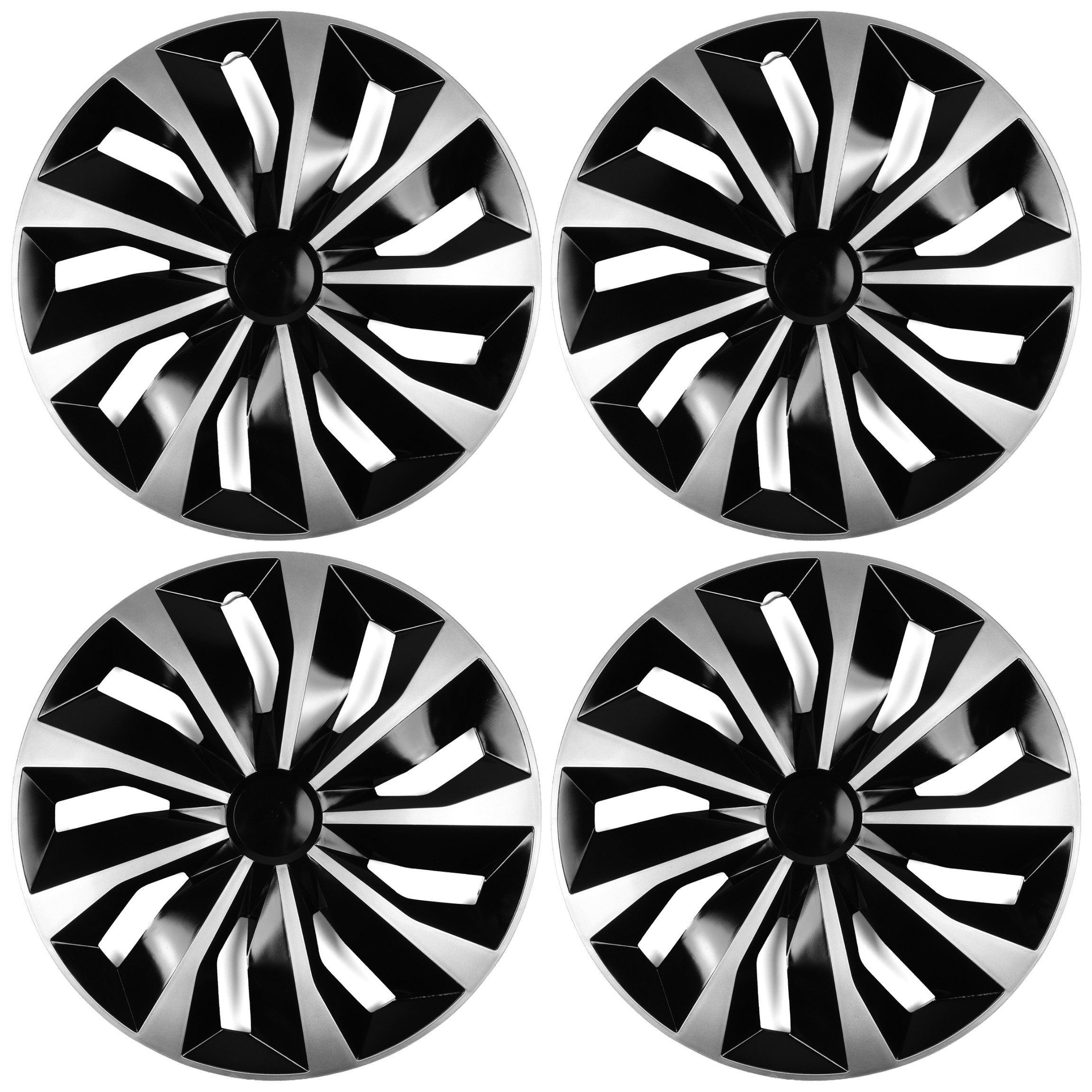 KomfortHome Radkappen Radzierblenden Universal 4er Set Schwarz-Silber ABS Felgenschutz, (4er Set Radzierblenden mit Befestigungsringen) Radzierblenden 14 15 16 Zoll Stahlfelgen Montage werkzeuglos Schutz