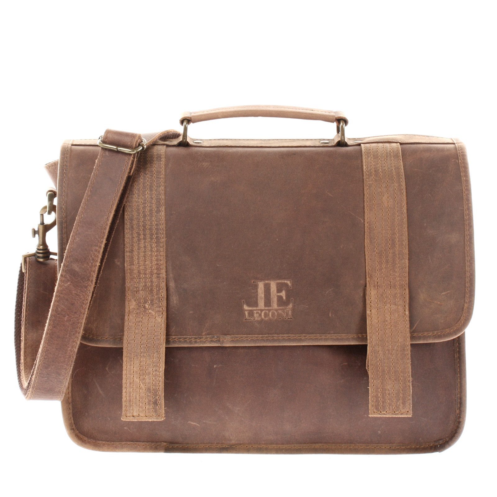 LECONI Aktentasche Aktentasche Lehrertasche DIN A4 Damen Herren Bag Leder LE3043