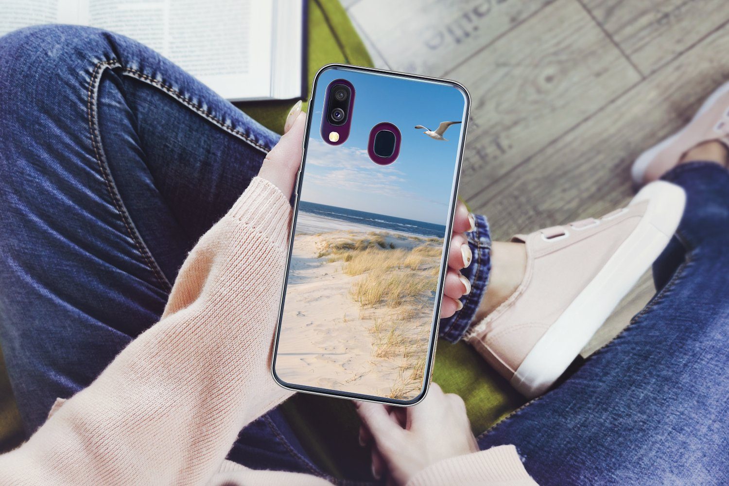 MuchoWow Handyhülle für Samsung Galaxy A40 Düne - Möwe - Strand - Meer - Sonne, Smartphone-Bumper, Print, Handy Schutzhülle Dünn