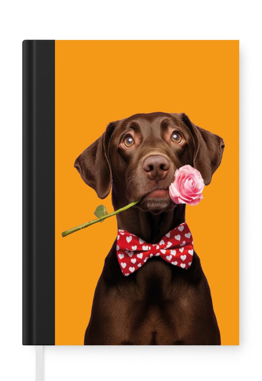 MuchoWow Notizbuch Hund - Orange - Rose - Valentinstag, Notebook, Notizblock a5, Tagebuch, Journal Liniert