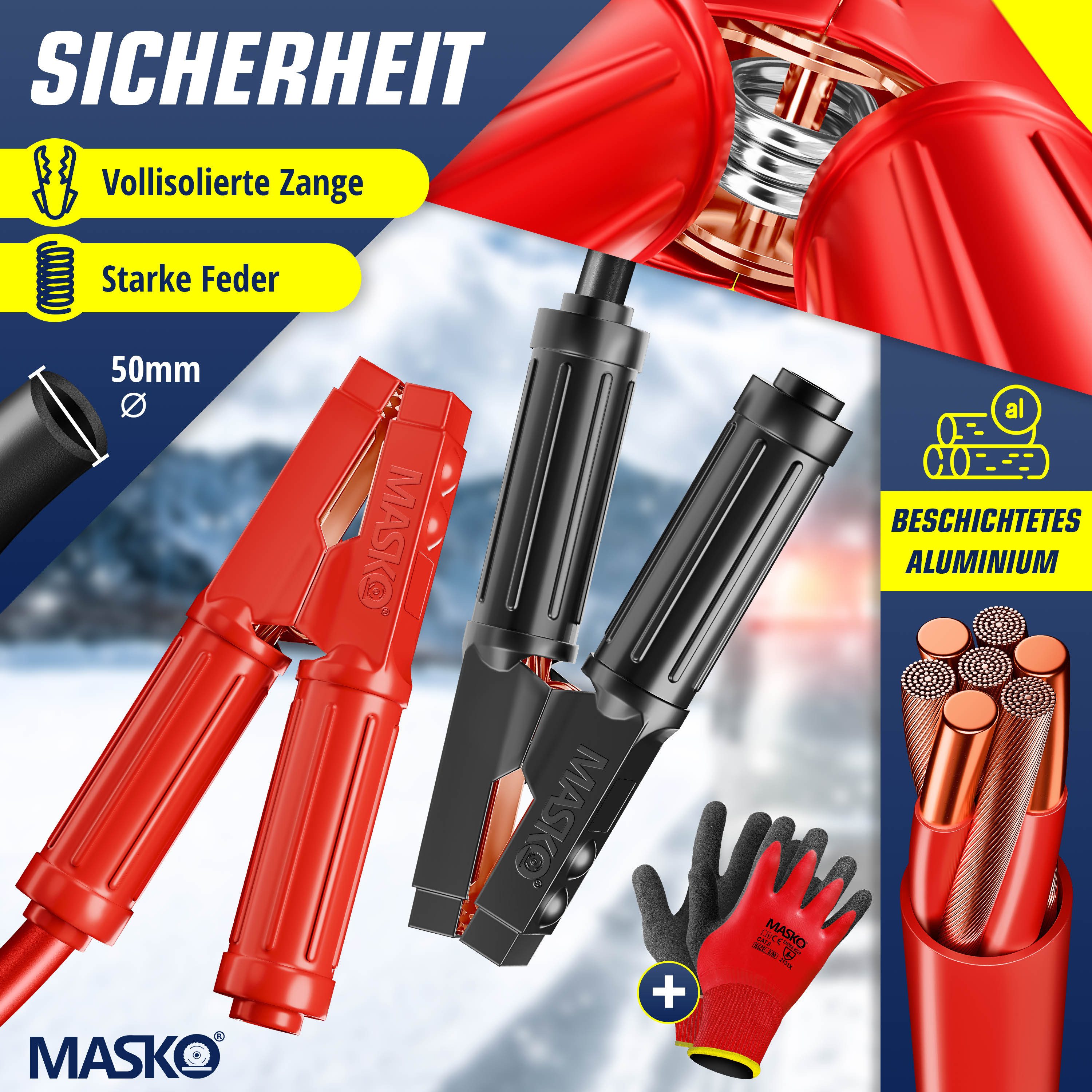 MASKO Überbrückungskabel Starthilfekabel, (400 cm), Benzin- und Dieselmotor, 3000Amp, 12/24 Volt – Bild 3 von 5
