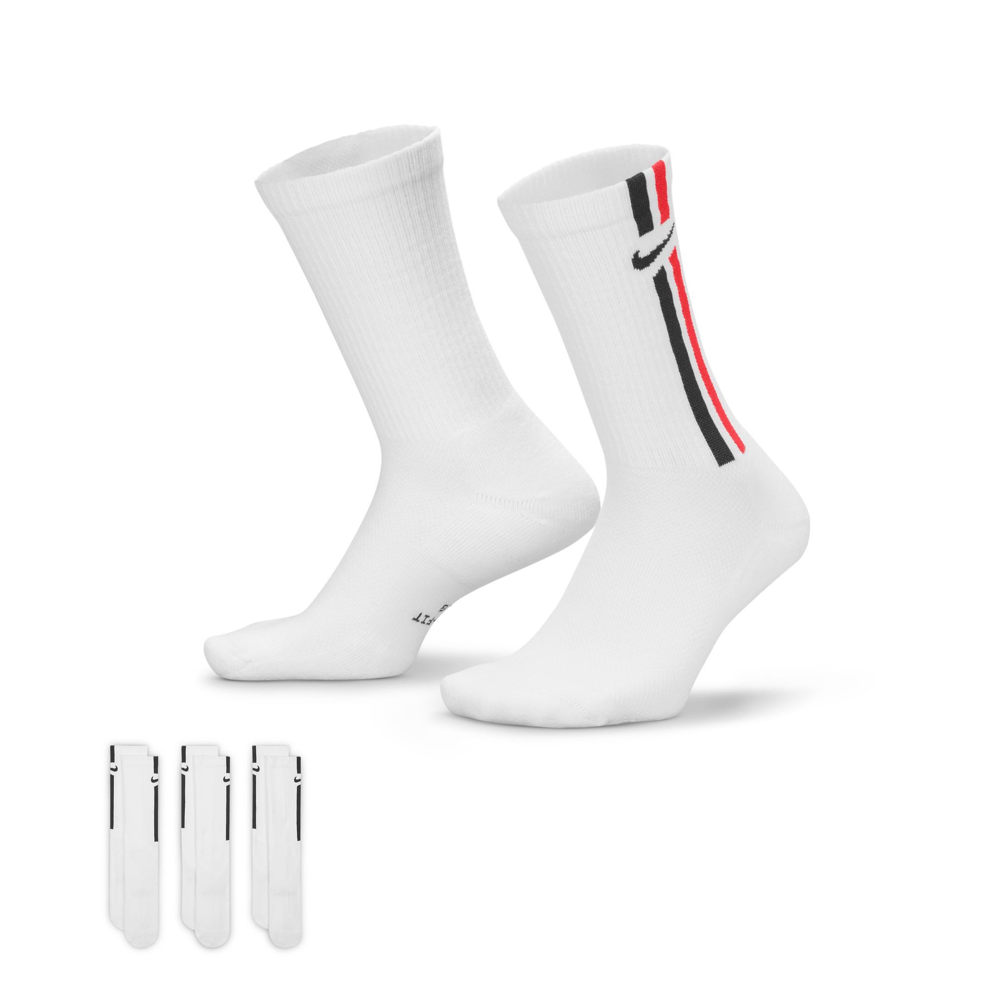 Nike Sportsocken U NK ED ELVD CRW 3P STRIPE 144 3er-Set, aus Baumwolle, Polyester und Elasthan, neutraler Schnitt