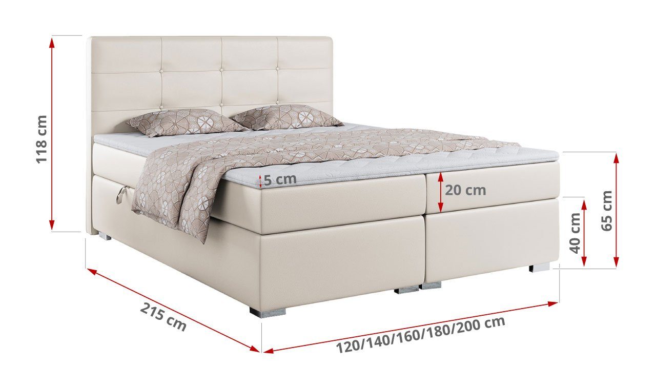 zum MKS Boxspringbett Schlafzimmer, Doppelbett Multipocket-Matratze, Stauraum, MÖBEL Topper VESNA,