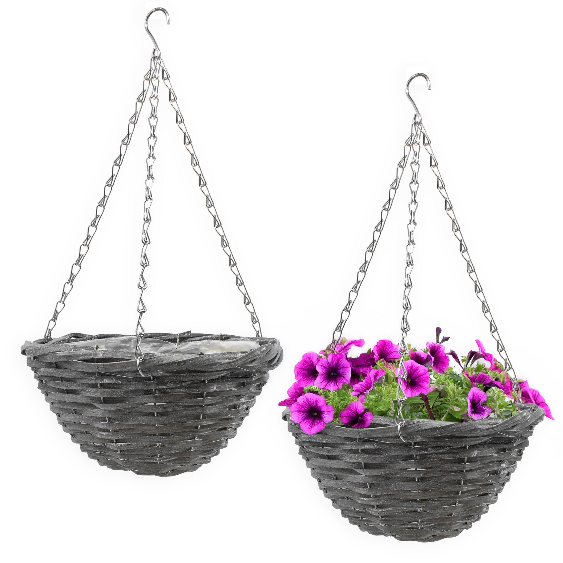 Spetebo Pflanzschale Weide Flechtkorb zum hängen 29 cm mit Folie (Set, 2 St., 1), mit Folie ausgekleidet