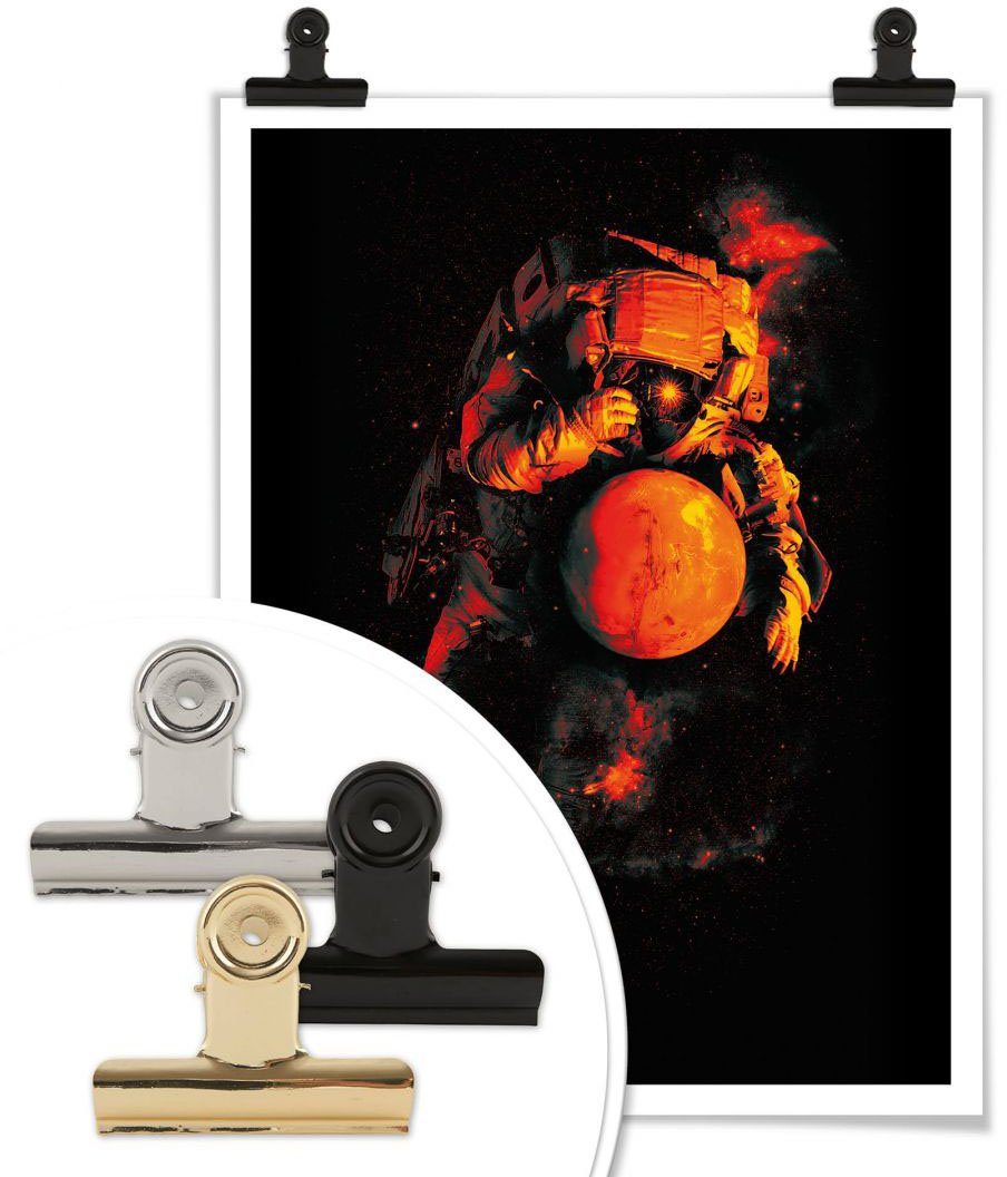 Weltall, (1 Schwarz Astronaut Poster Wandbild, Wall-Art Mars Bild, Astronaut St), Wandposter Poster,