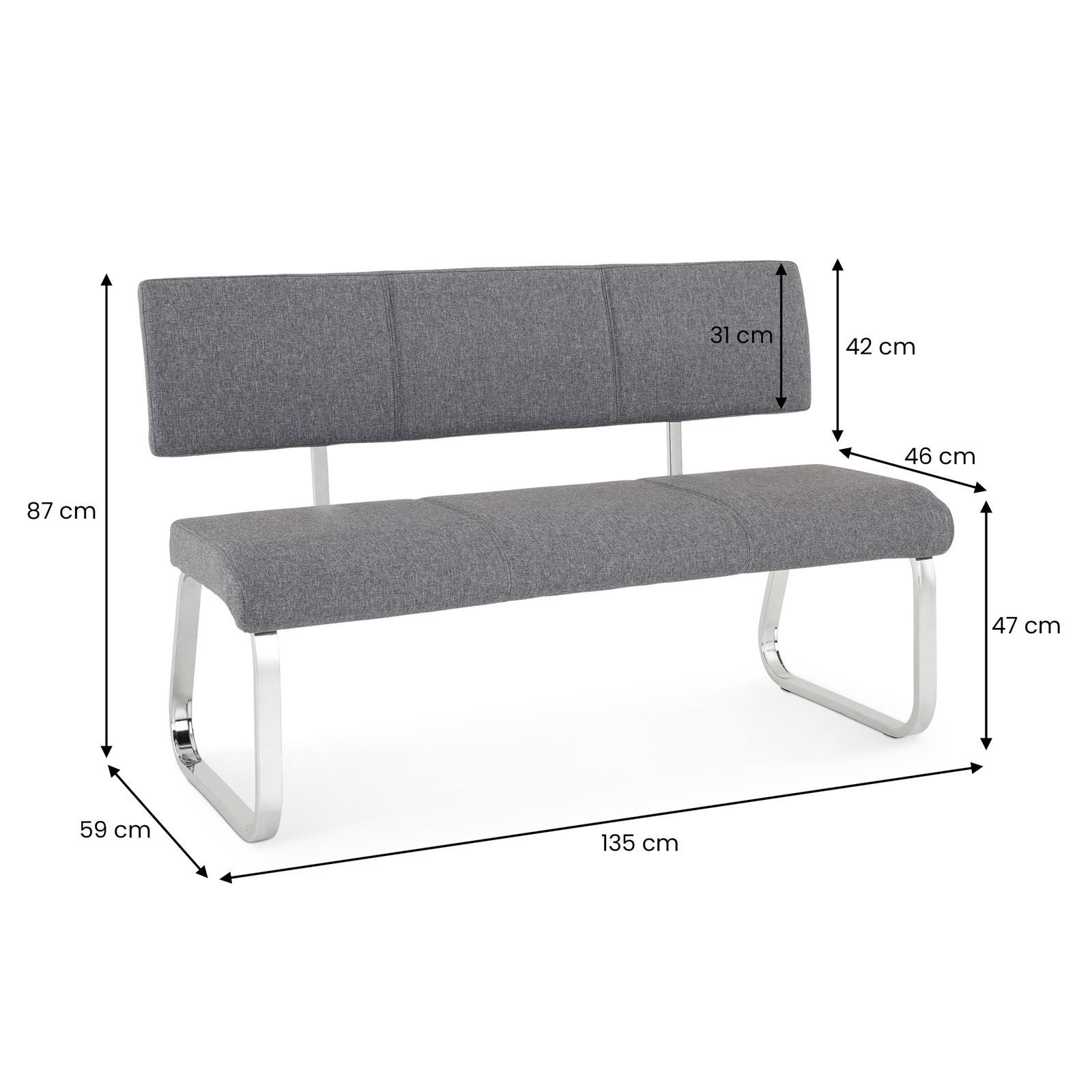 IDIMEX Essbank VILAS, Essbank mit Rückenlehne gepolstert für 3 Personen, Sitzbank grau. € 166,95