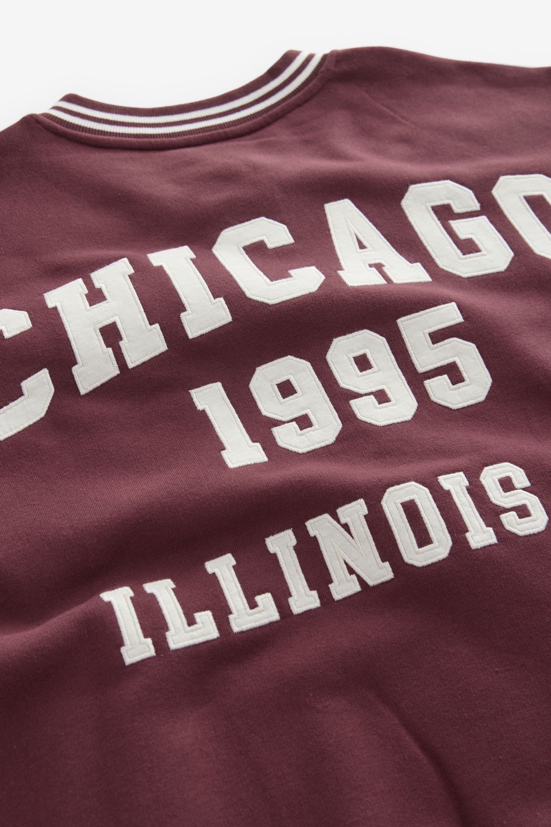 Next Collegejacke Varsity Baseballjacke mit Rückengrafik, Chicago (1-St)