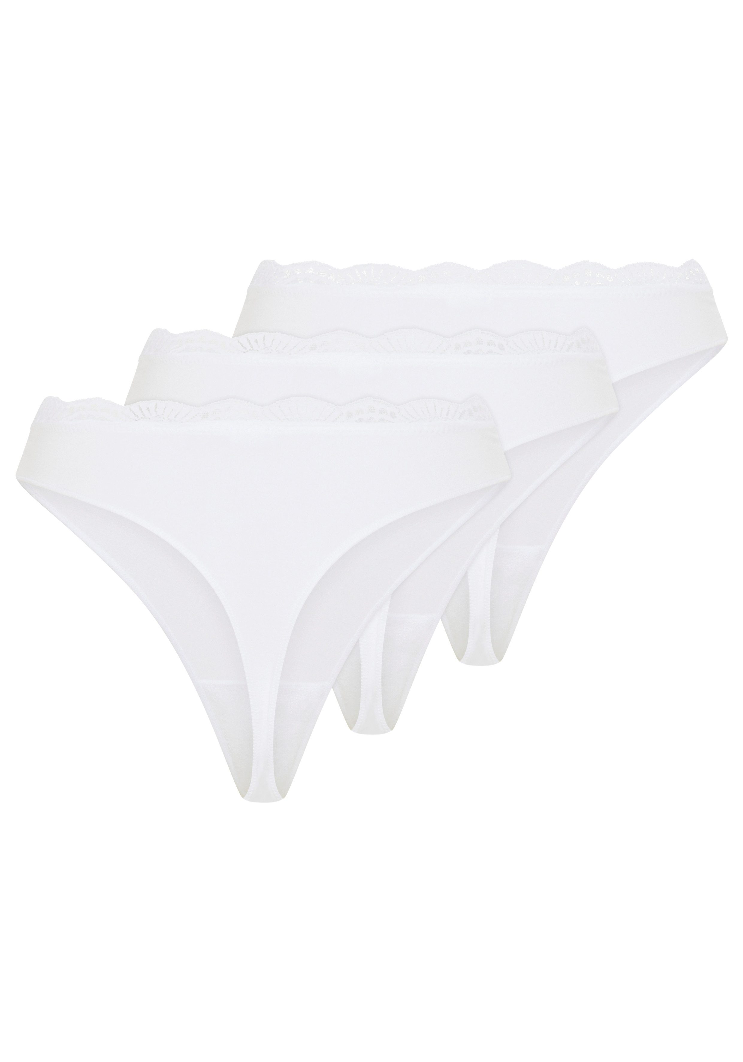 YSABEL MORA Tanga BASIC COLLECTION COTTON WITH LACE (3er Pack) nicht nur bequem, sondern auch romantische Spitzendetails