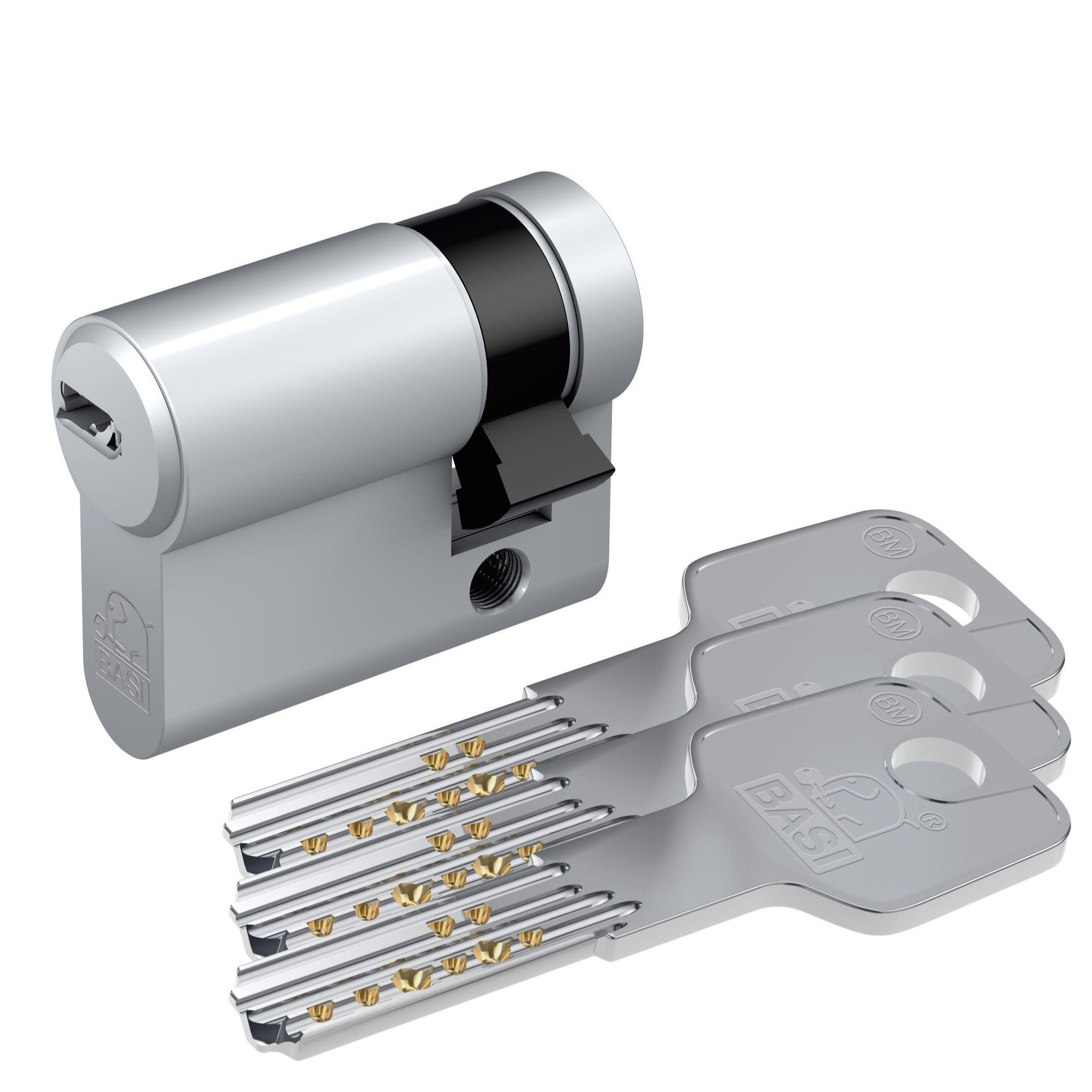 BASI Profilzylinder BM, Gleichschließend, Längen frei kombinierbar, (Packung, 1-St), Halbzylinder 10/60 mm, 8-fach vestellbare Schließnase, 3 Schlüssel
