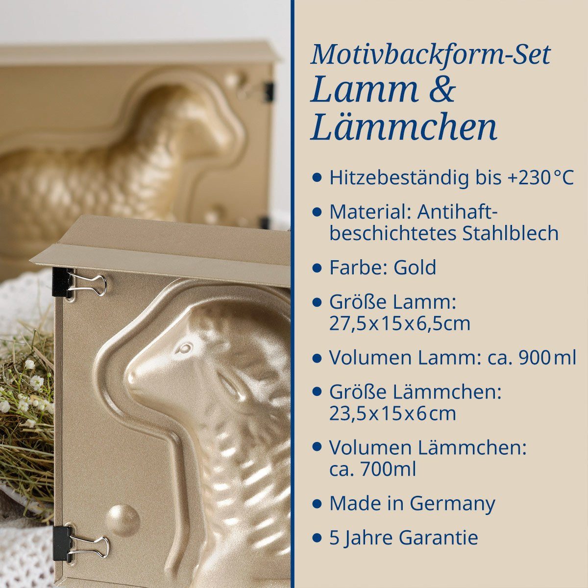Dr. Oetker Küchenhelfer Backform Osterbackformen-Set Goldiges Ostern, Lammform, Mini-Lammform