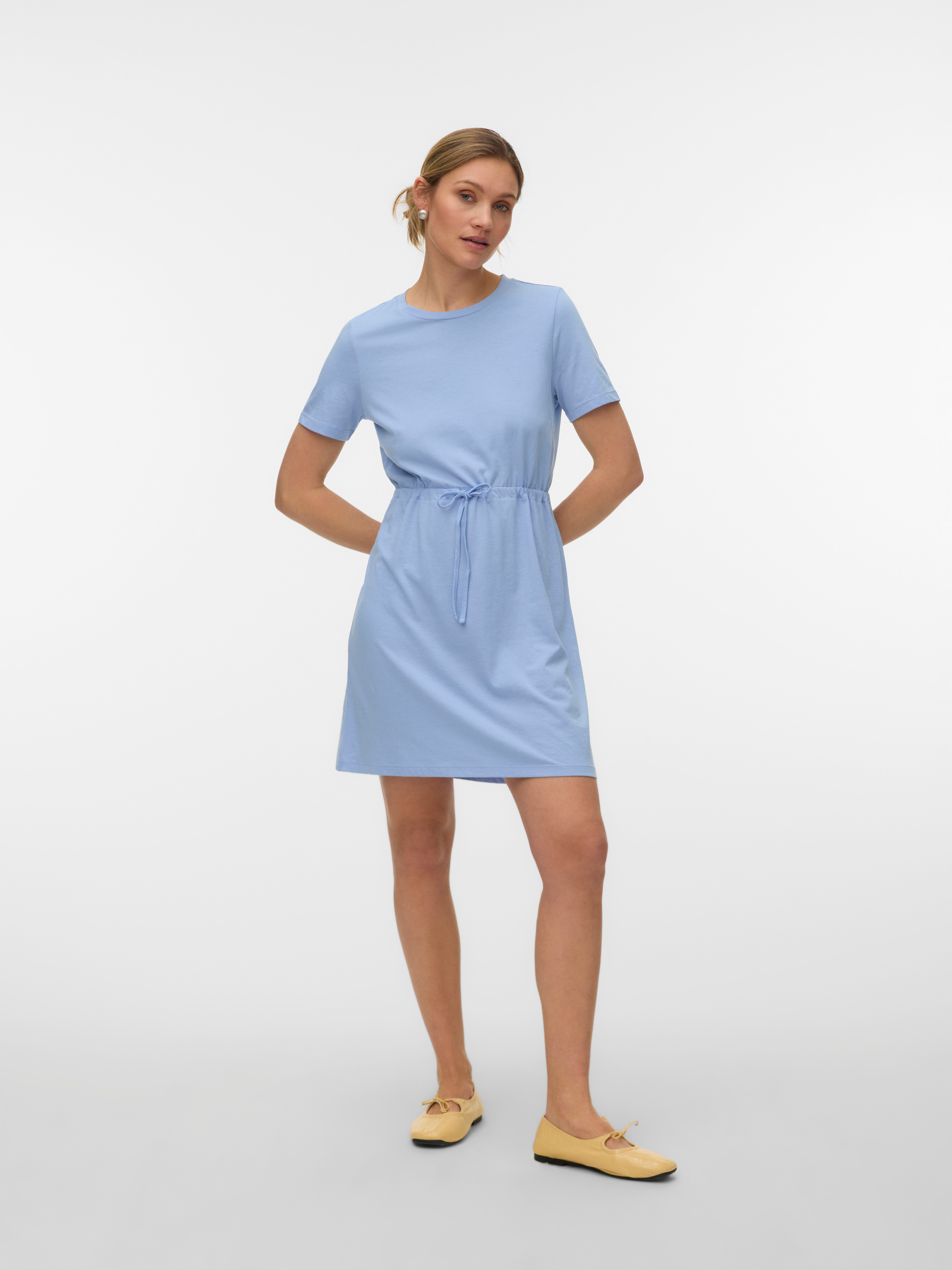 Vero Moda Shirtkleid VMLUNA SS SHORT STRING DRESS JRS NOOS Baumwollmischung, regular fit